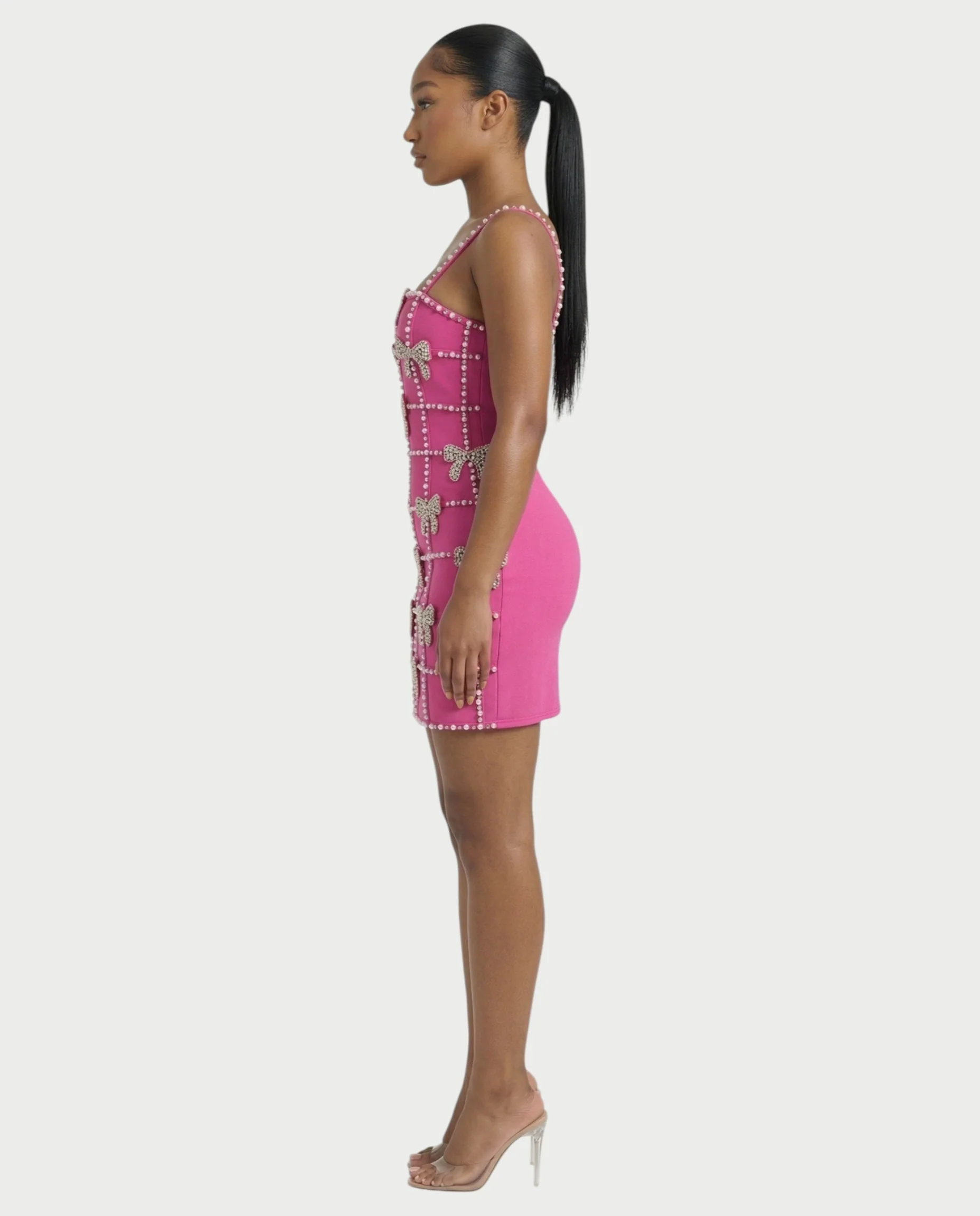 RYMA Rhinestone Grid Bow Mini Dress - Image 3