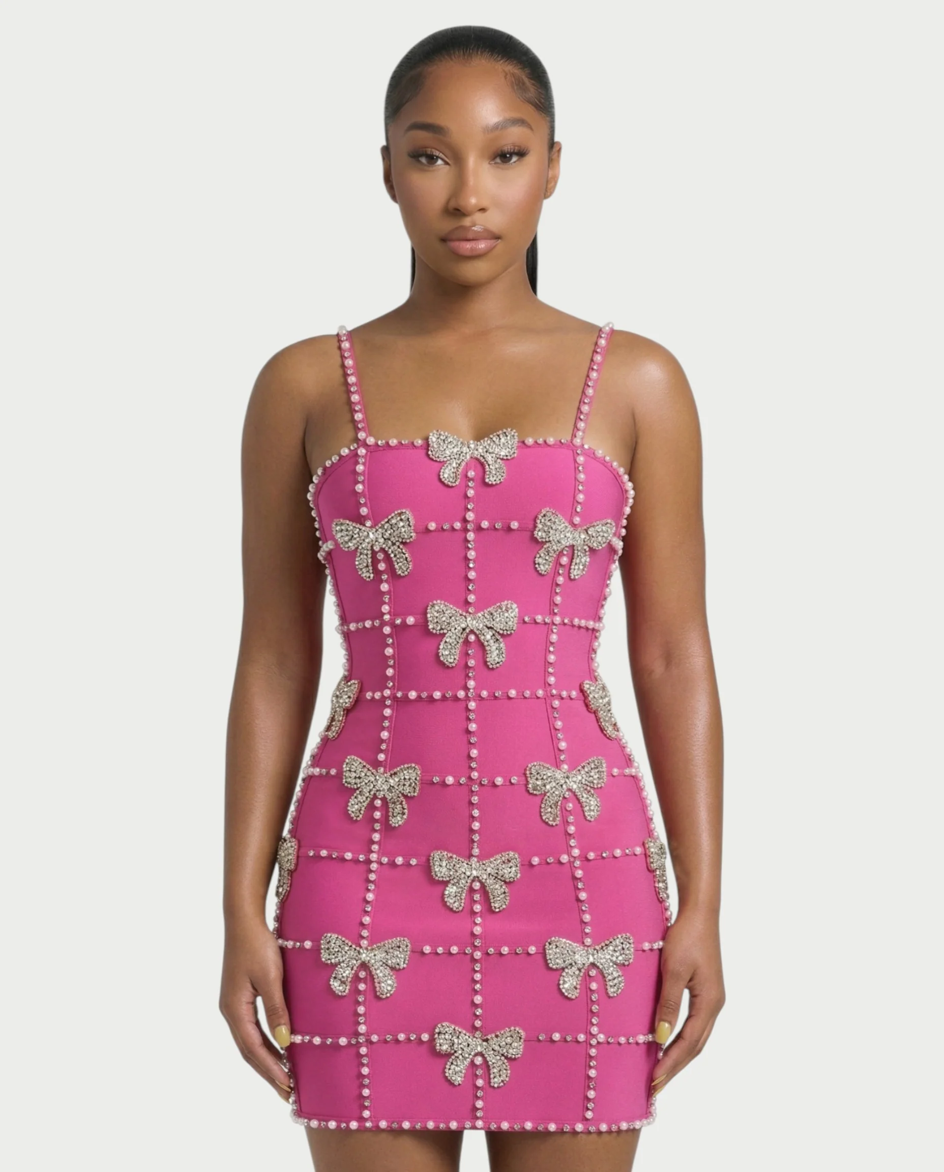 RYMA Rhinestone Grid Bow Mini Dress - Image 4