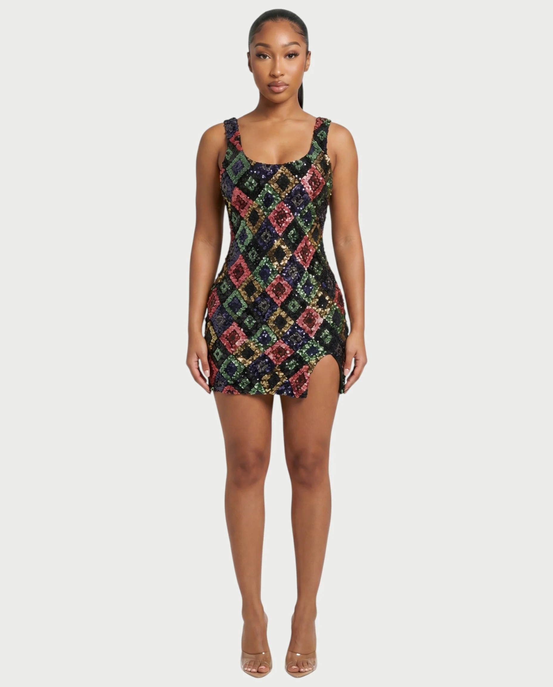 SAFIYA Black Sequin Diamond Bodycon Mini Dress
