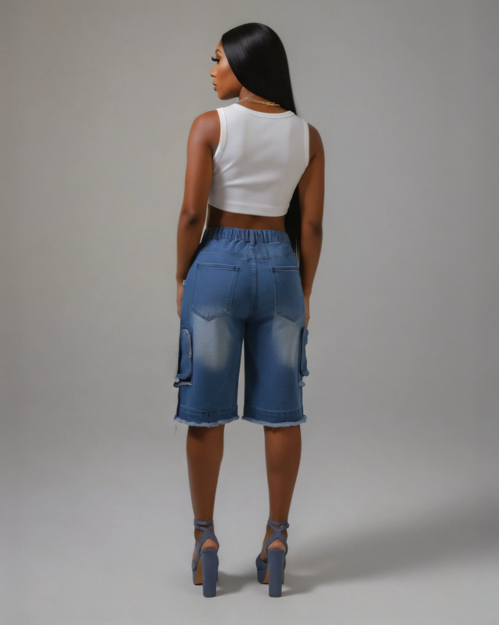 SALOME Distressed Cargo Denim Shorts - Image 4