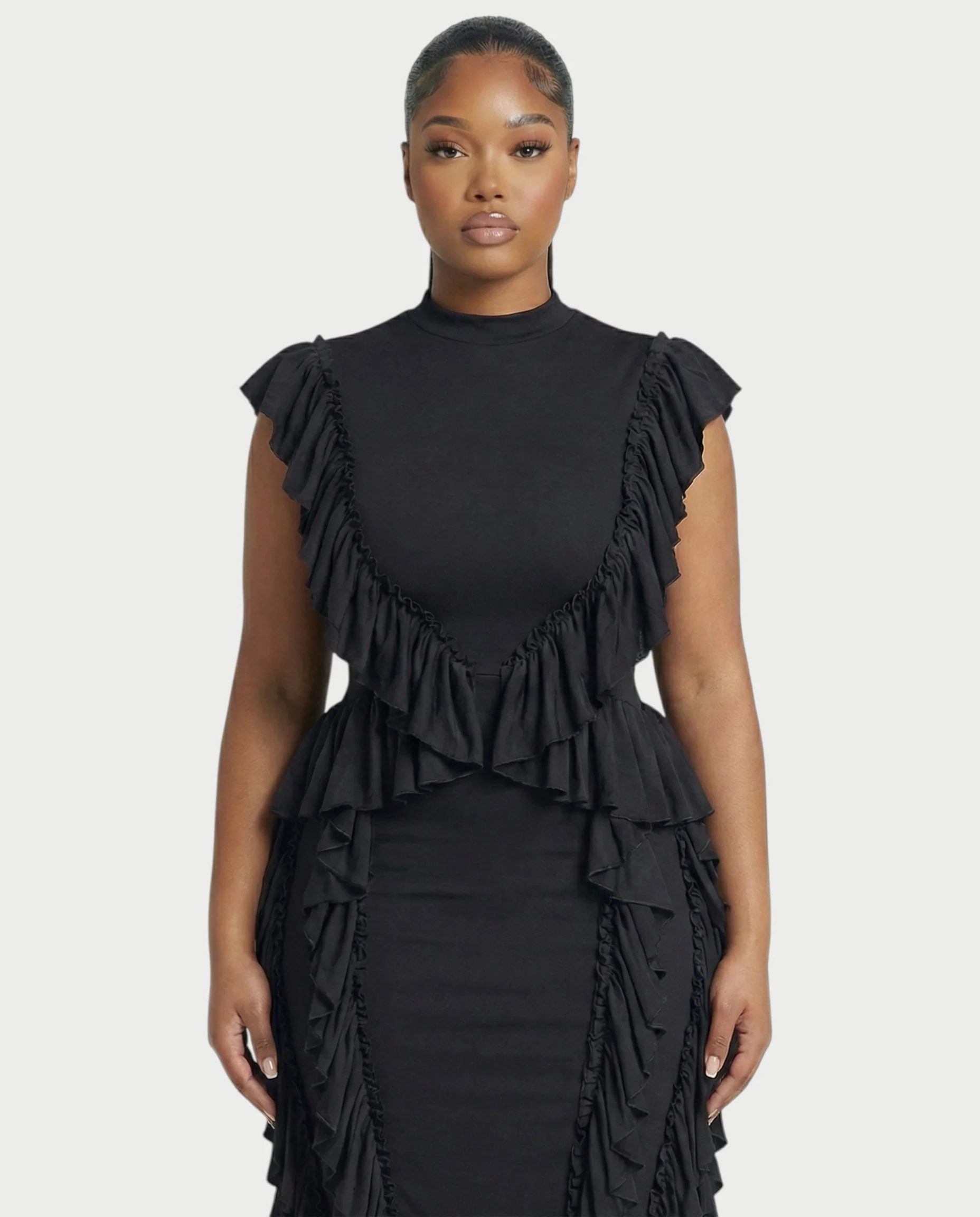 SARAYA Ruffle-Trim High Neck Bodycon Midi Dress - Image 4