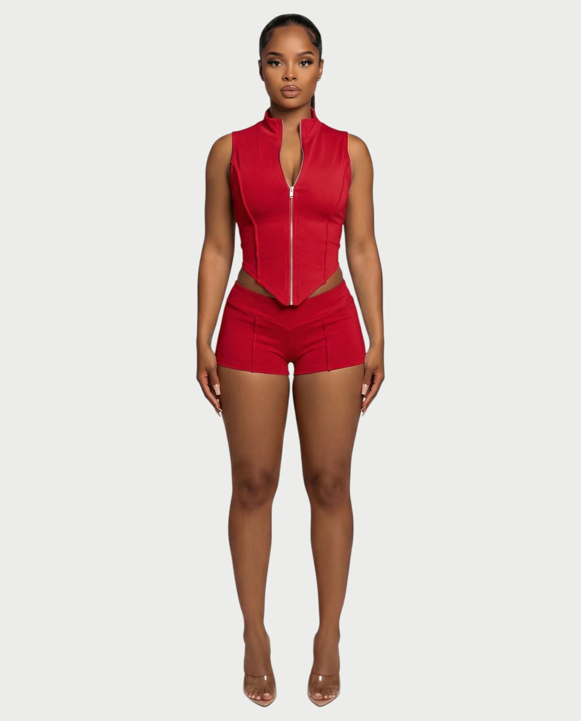 SARIAH Zip Up Cropped Tank Top & Shorts Set - Image 11