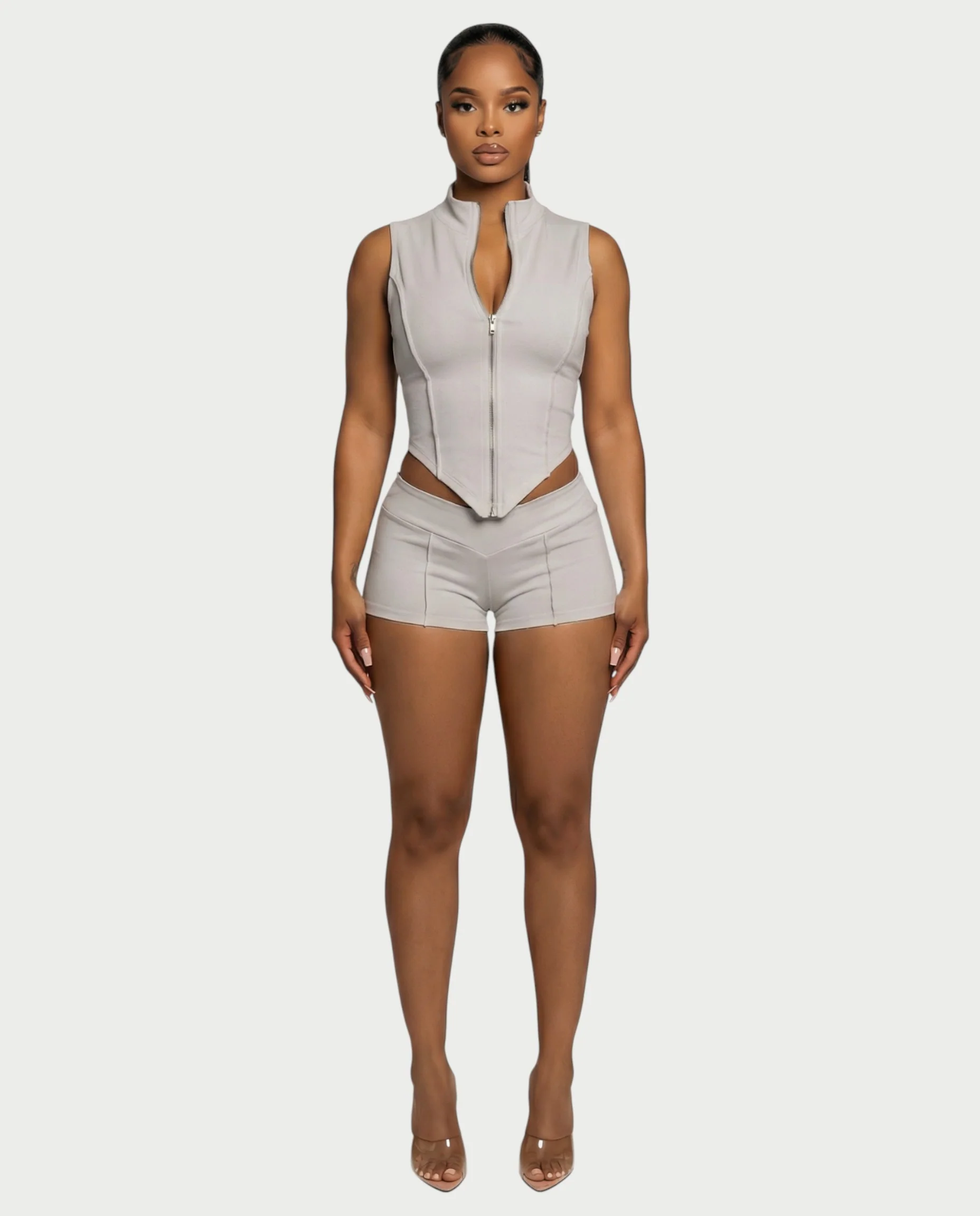 SARIAH Zip Up Cropped Tank Top & Shorts Set - Image 16