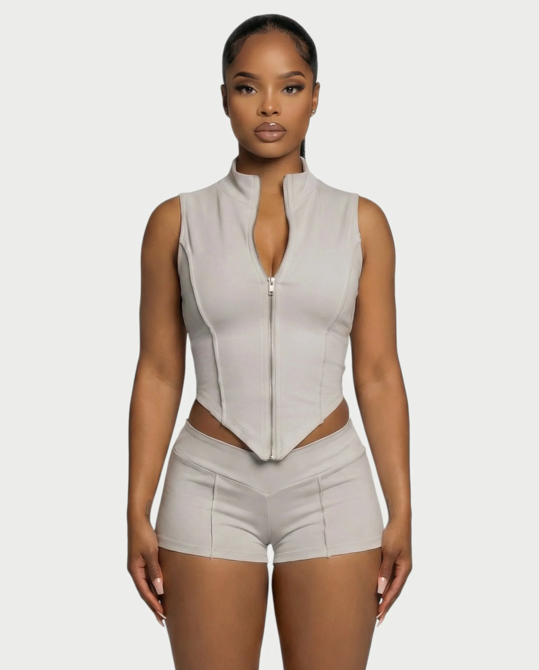 SARIAH Zip Up Cropped Tank Top & Shorts Set - Image 17