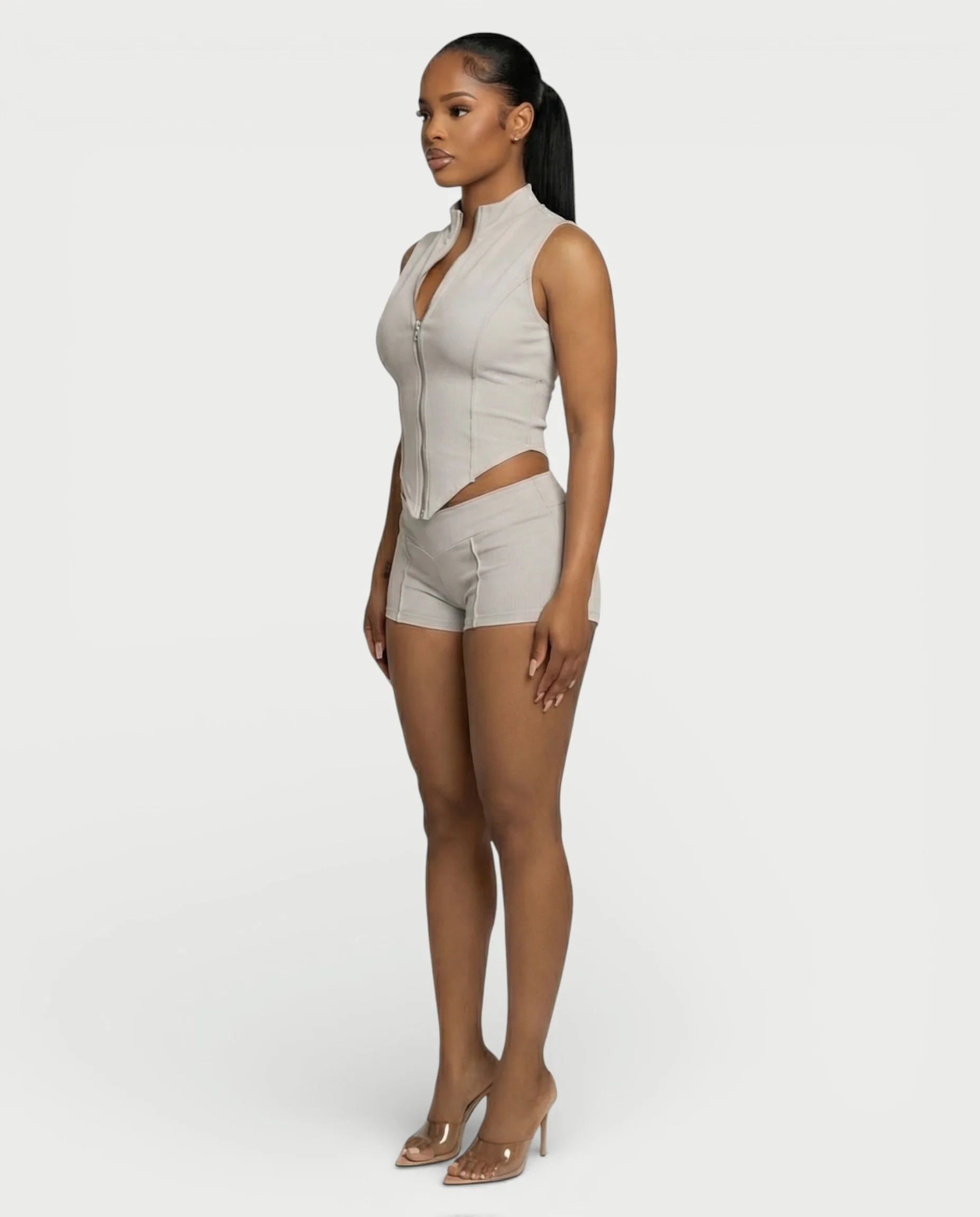 SARIAH Zip Up Cropped Tank Top & Shorts Set - Image 18
