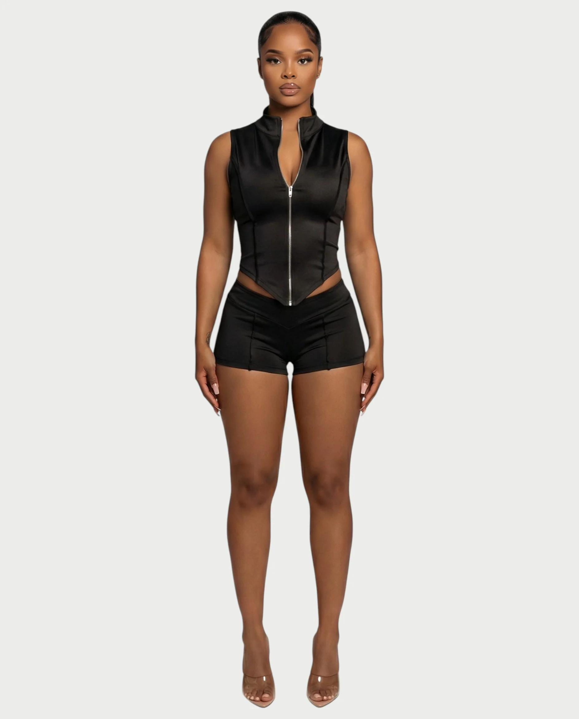 SARIAH Zip Up Cropped Tank Top & Shorts Set - Image 6
