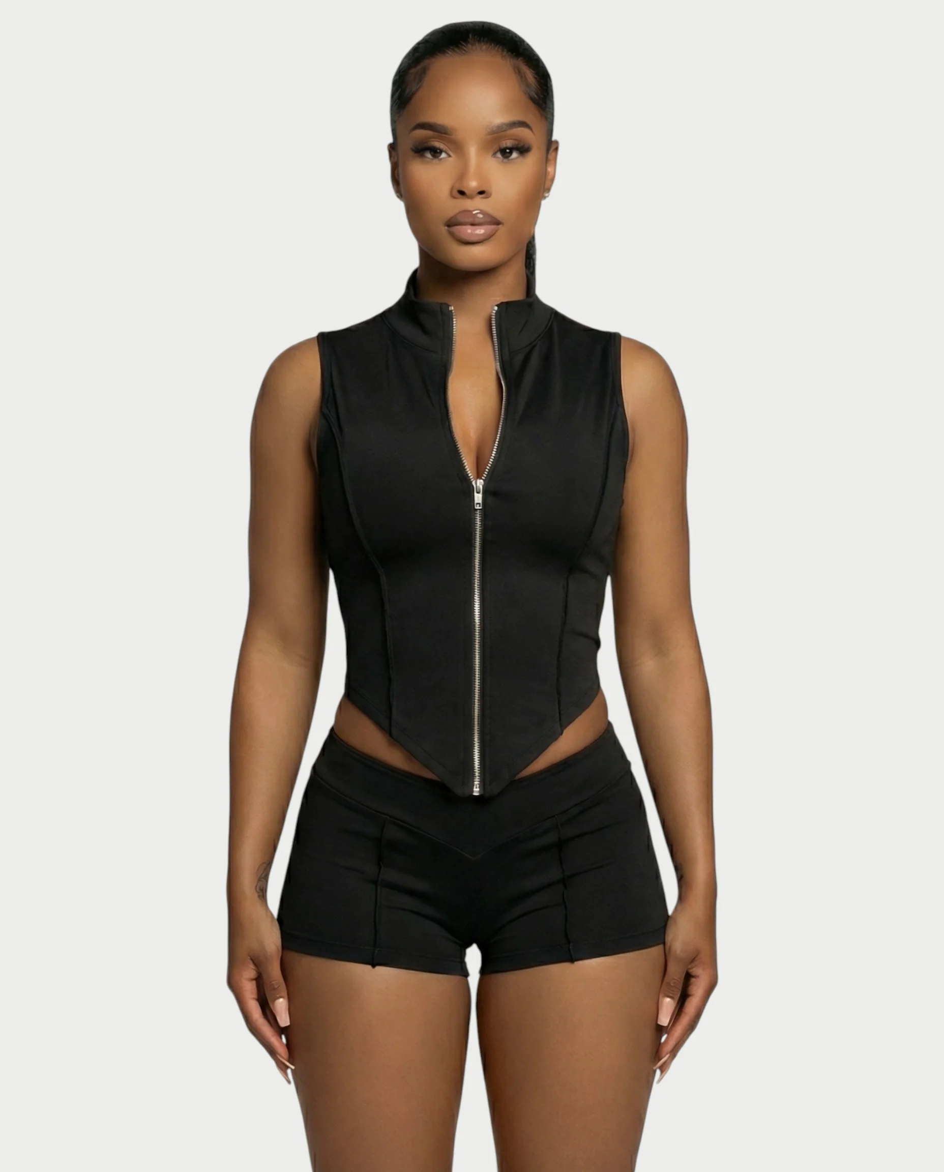 SARIAH Zip Up Cropped Tank Top & Shorts Set - Image 7