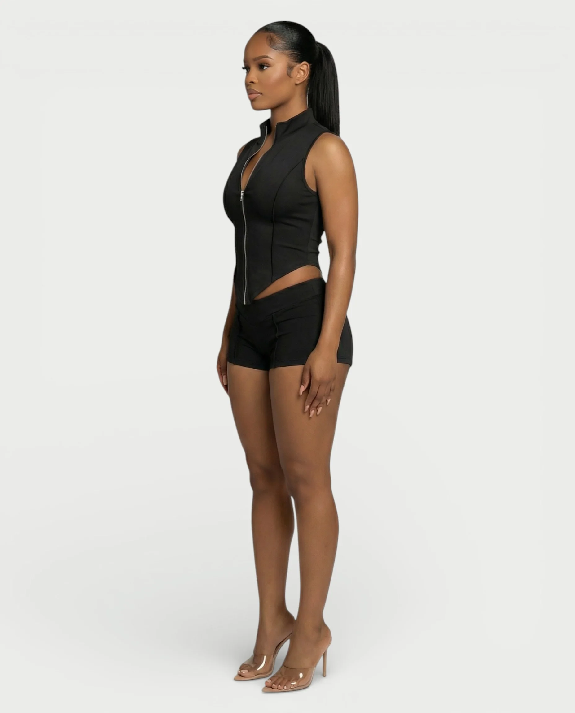 SARIAH Zip Up Cropped Tank Top & Shorts Set - Image 8