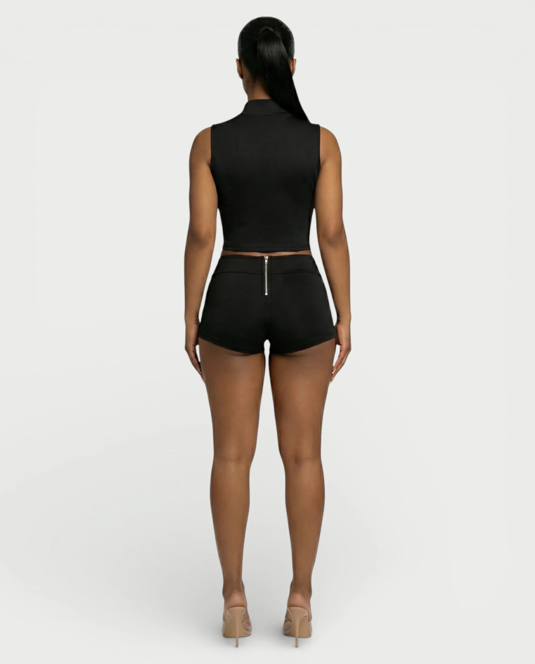 SARIAH Zip Up Cropped Tank Top & Shorts Set - Image 9