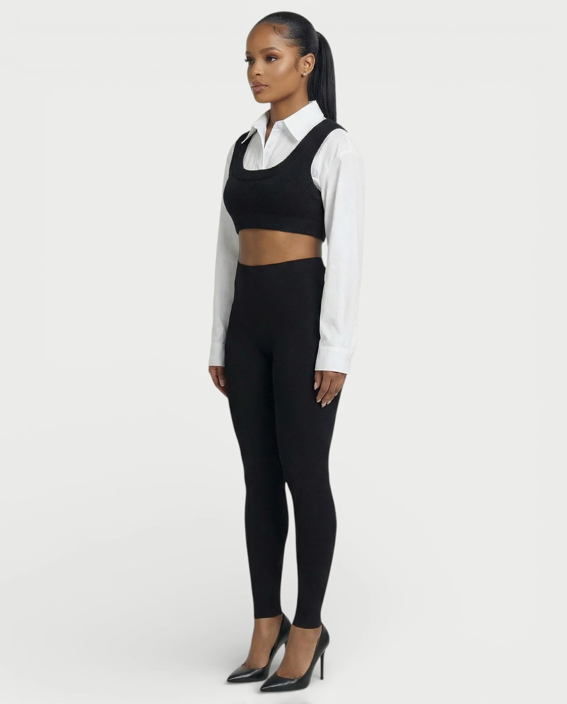 SARIEL Striped Long Sleeve Shirt & Knit Crop Top Set - Image 13