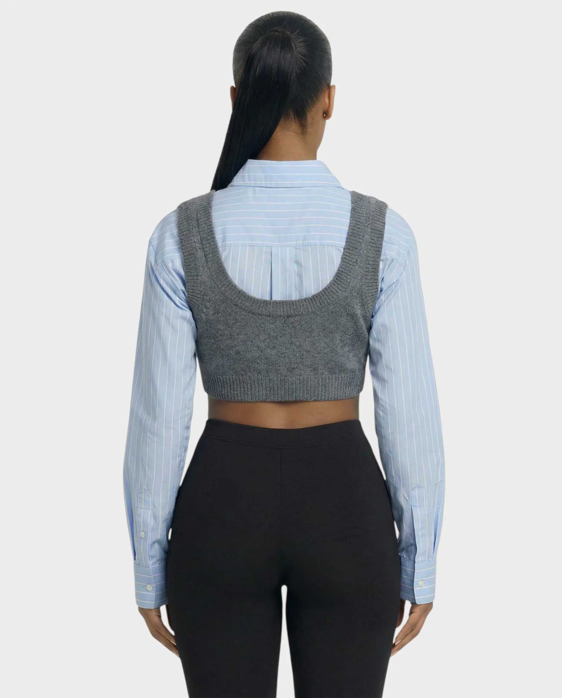 SARIEL Striped Long Sleeve Shirt & Knit Crop Top Set - Image 5