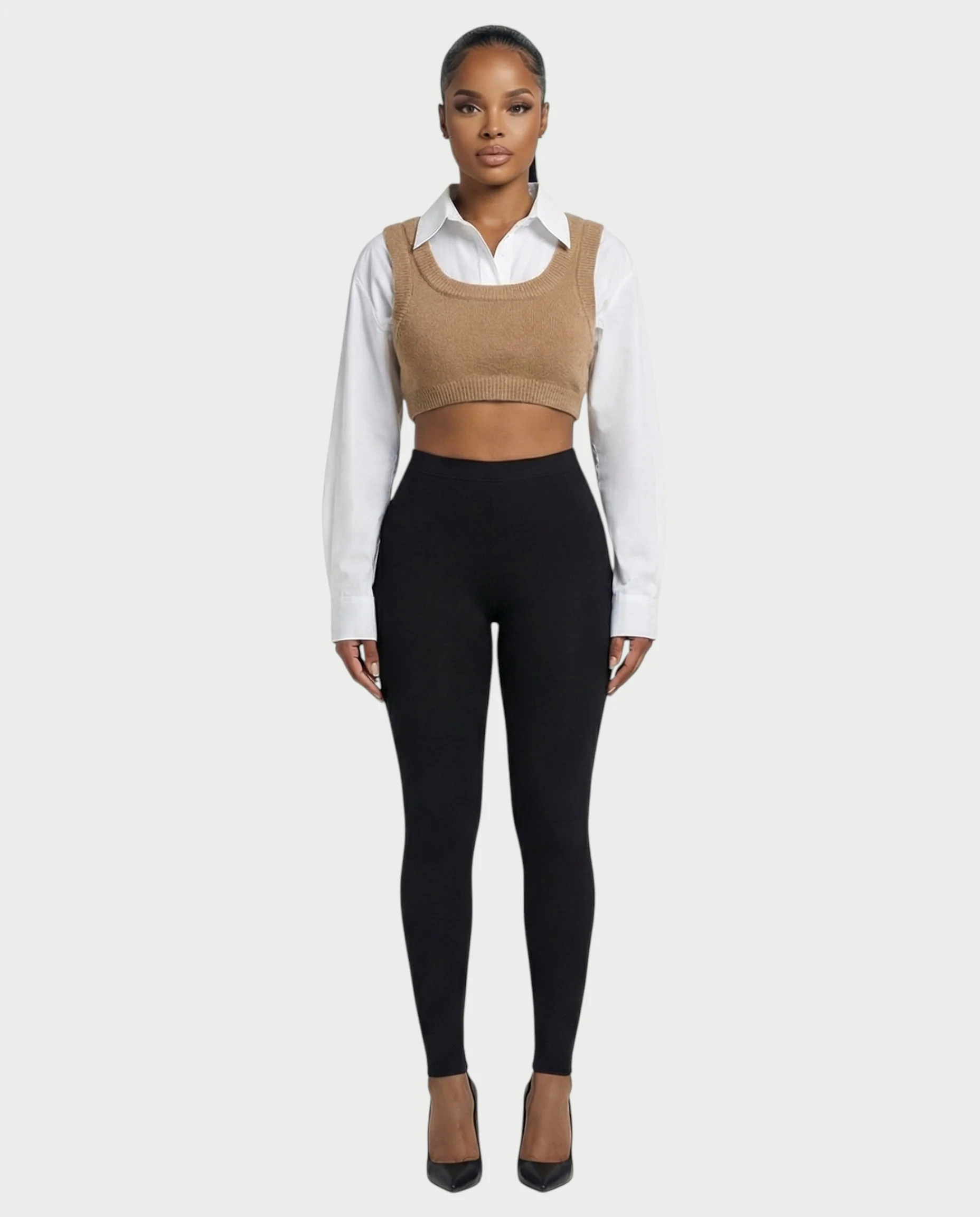 SARIEL Striped Long Sleeve Shirt & Knit Crop Top Set - Image 6