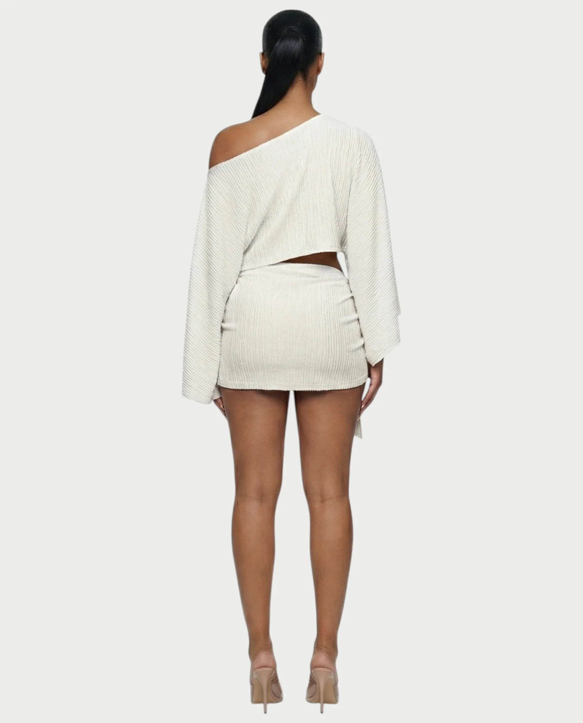 SAYUNA One-Shoulder Top & Tie-Front Mini Skirt Set - Image 12