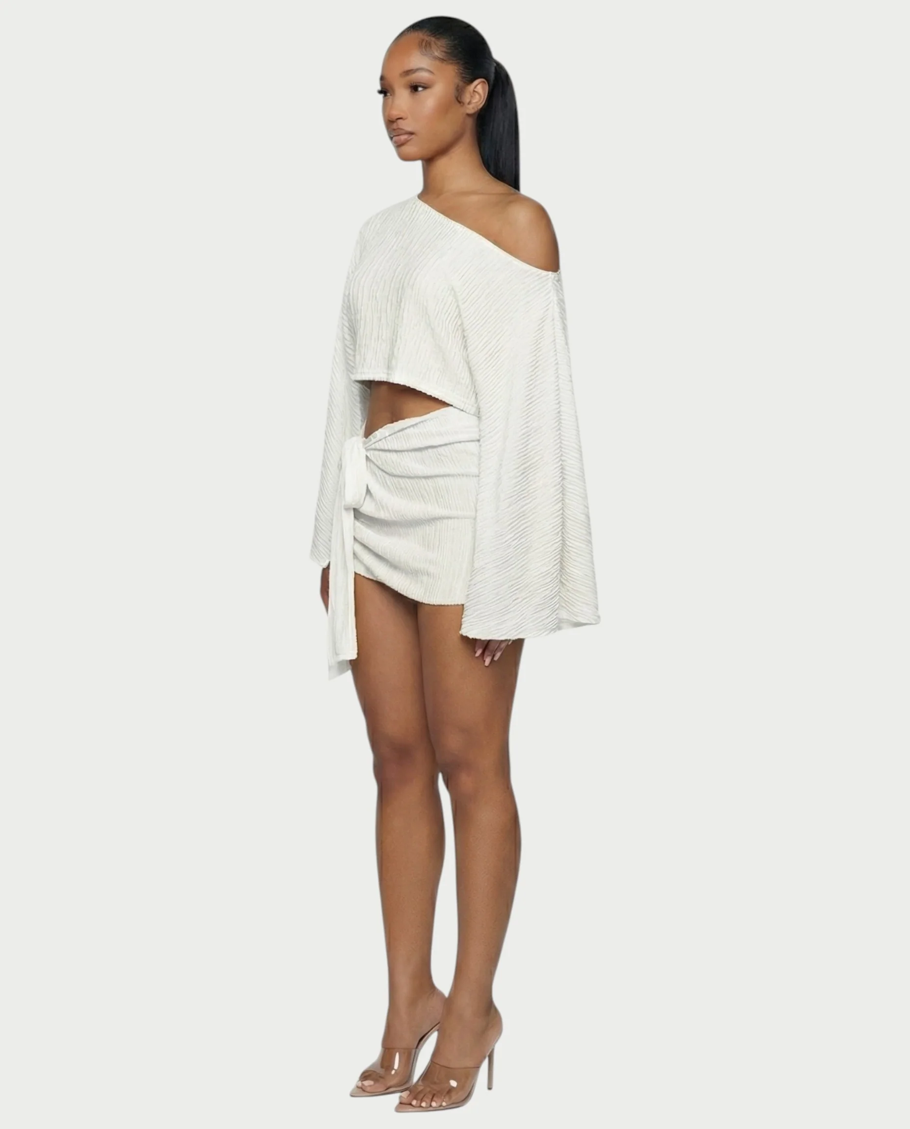 SAYUNA One-Shoulder Top & Tie-Front Mini Skirt Set - Image 13