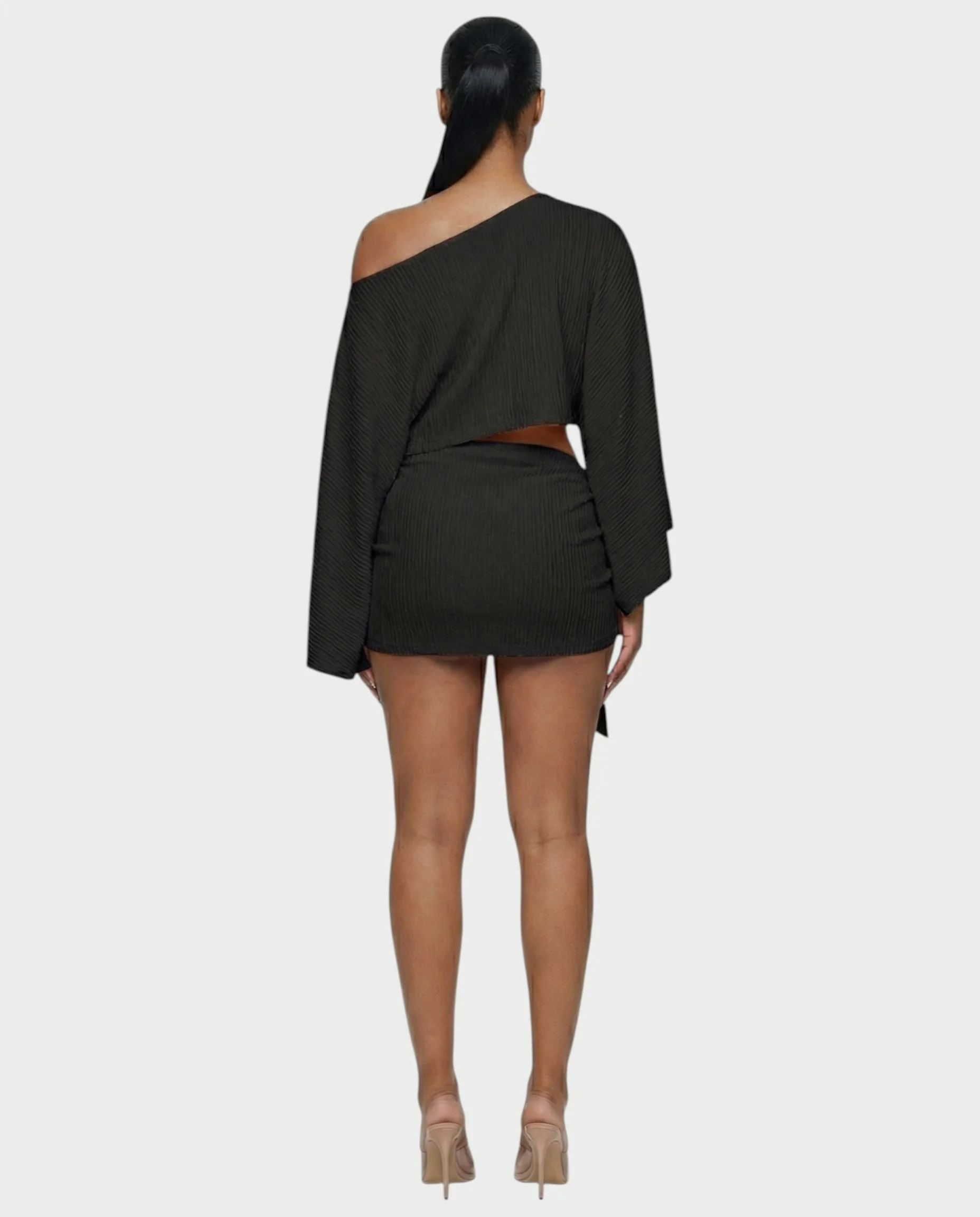 SAYUNA One-Shoulder Top & Tie-Front Mini Skirt Set - Image 17