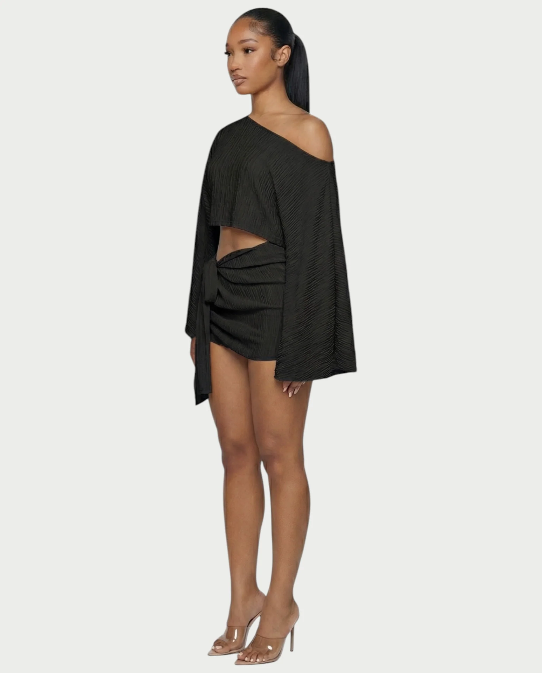 SAYUNA One-Shoulder Top & Tie-Front Mini Skirt Set - Image 18