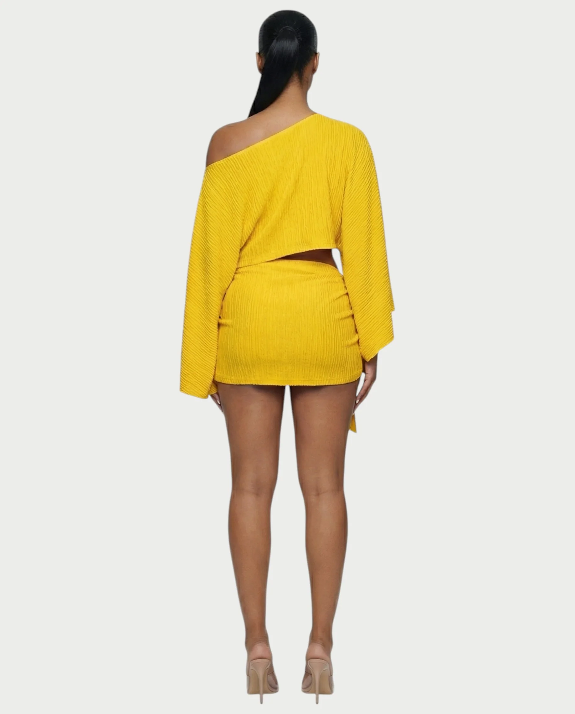 SAYUNA One-Shoulder Top & Tie-Front Mini Skirt Set - Image 2