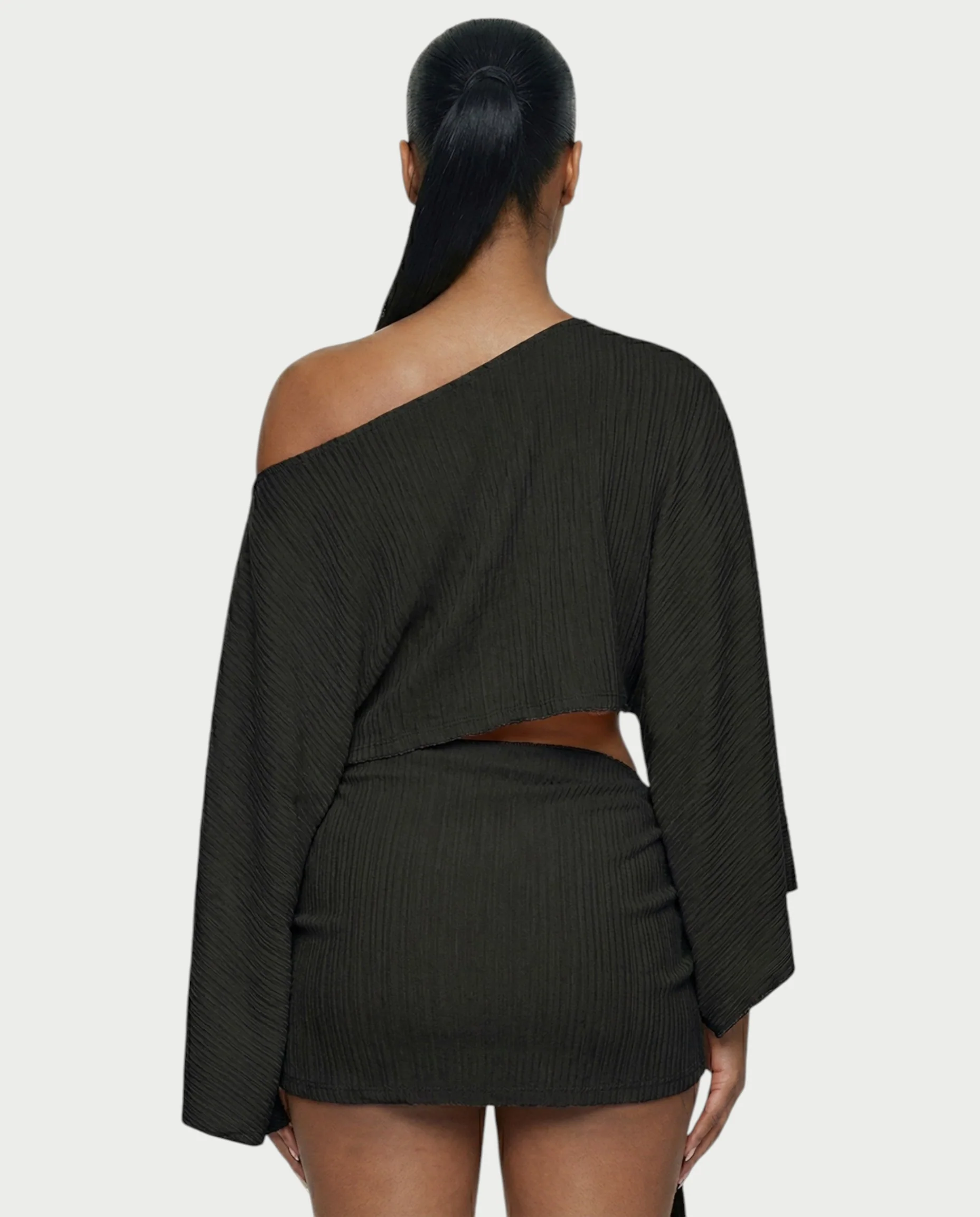 SAYUNA One-Shoulder Top & Tie-Front Mini Skirt Set - Image 20