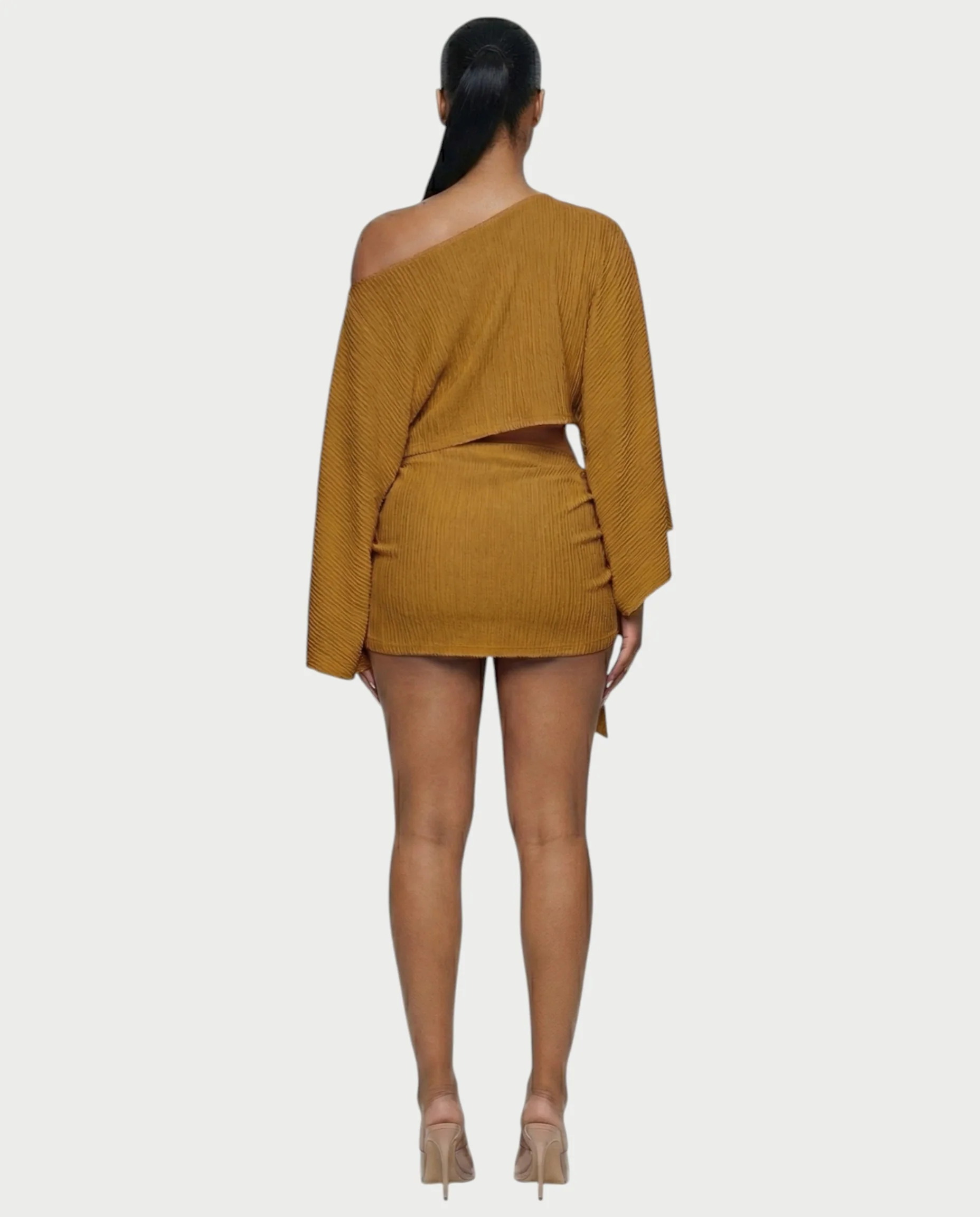 SAYUNA One-Shoulder Top & Tie-Front Mini Skirt Set - Image 22
