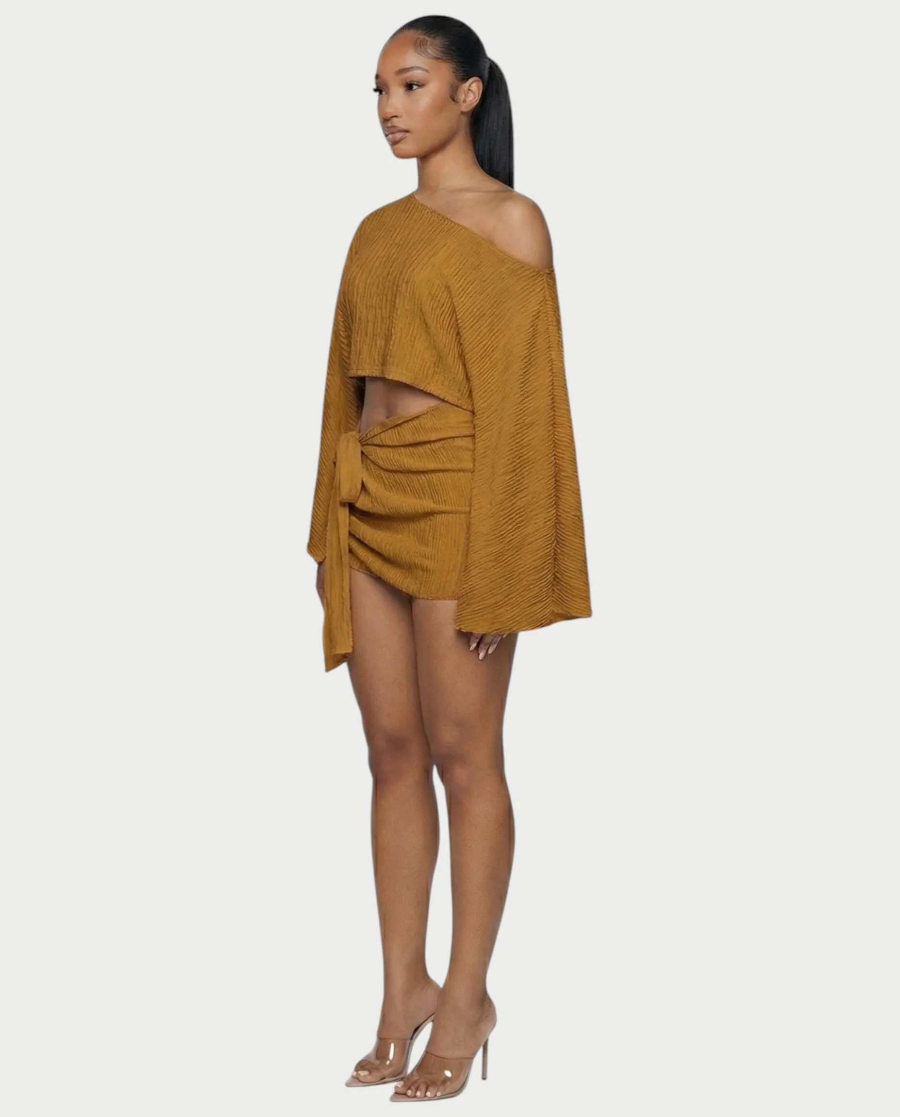 SAYUNA One-Shoulder Top & Tie-Front Mini Skirt Set - Image 23