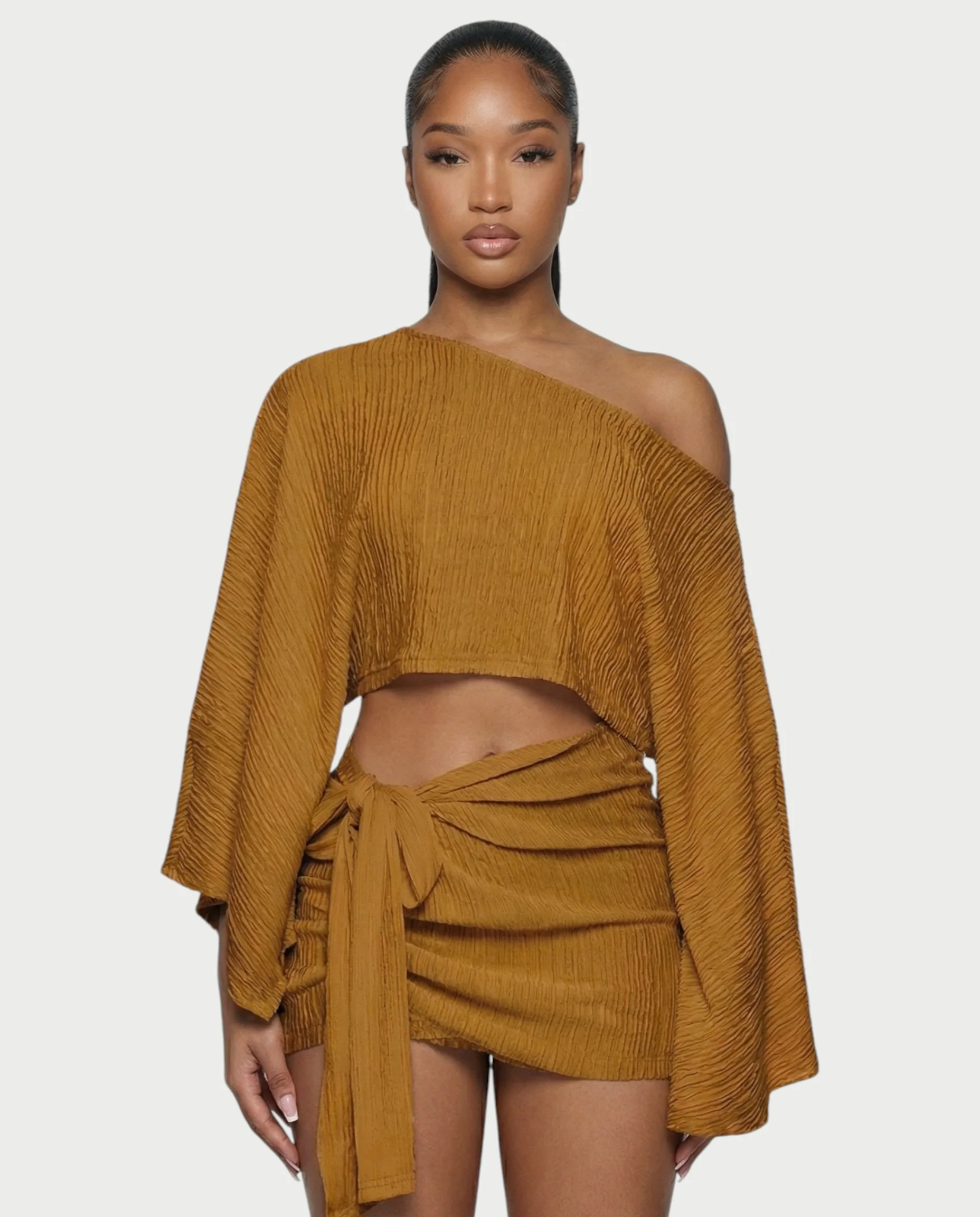 SAYUNA One-Shoulder Top & Tie-Front Mini Skirt Set - Image 24