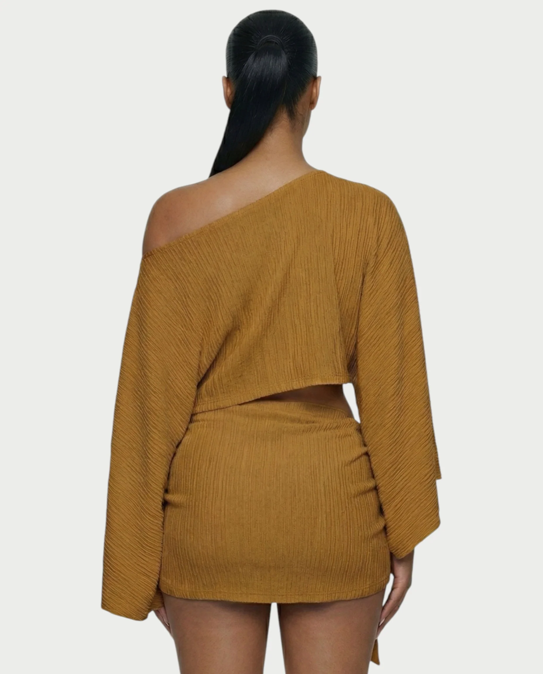 SAYUNA One-Shoulder Top & Tie-Front Mini Skirt Set - Image 25