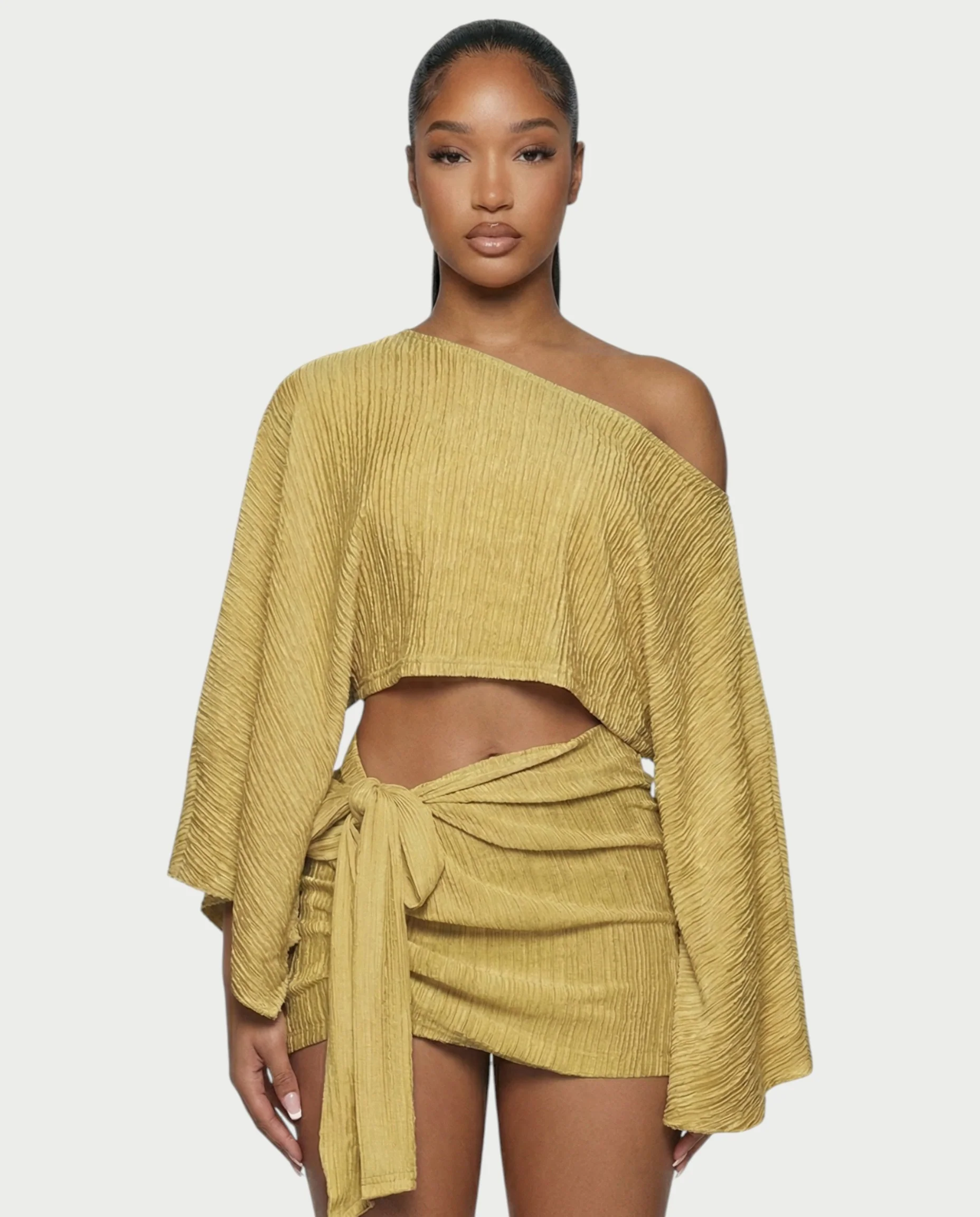 SAYUNA One-Shoulder Top & Tie-Front Mini Skirt Set - Image 29