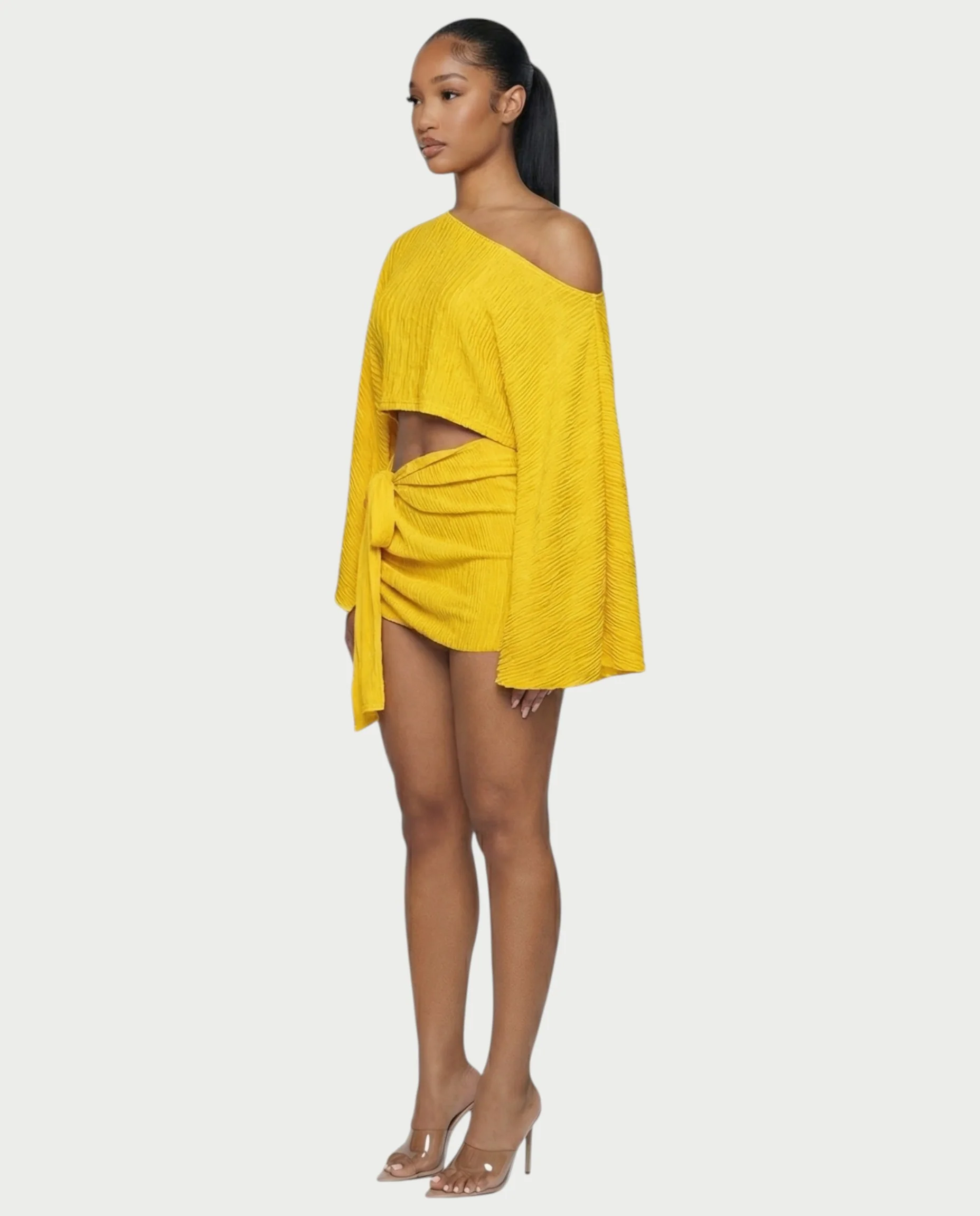 SAYUNA One-Shoulder Top & Tie-Front Mini Skirt Set - Image 3