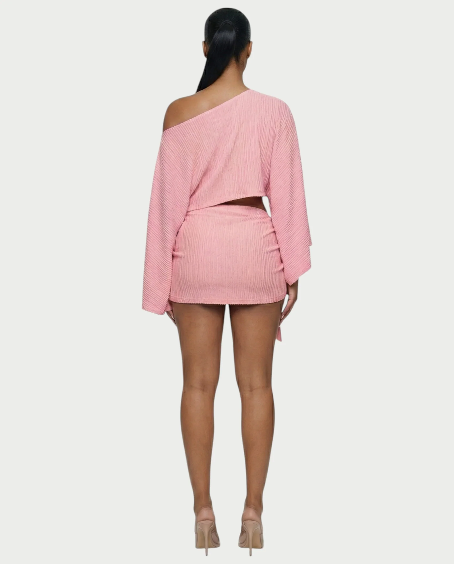 SAYUNA One-Shoulder Top & Tie-Front Mini Skirt Set - Image 7