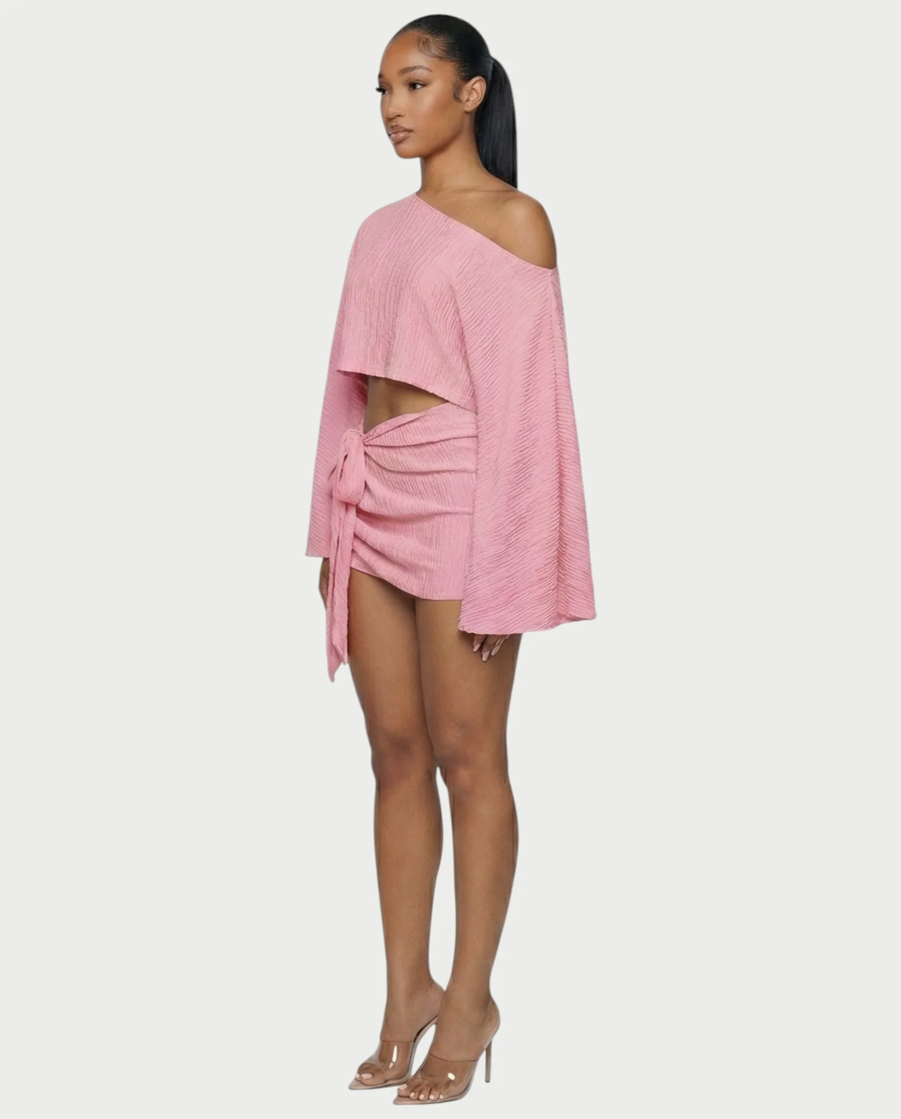 SAYUNA One-Shoulder Top & Tie-Front Mini Skirt Set - Image 8