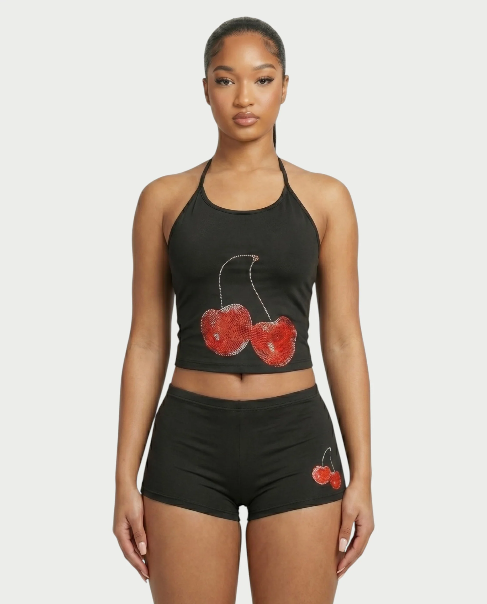 Sazha Cherry Halter Crop Top & Low-Rise Shorts Set - Image 10