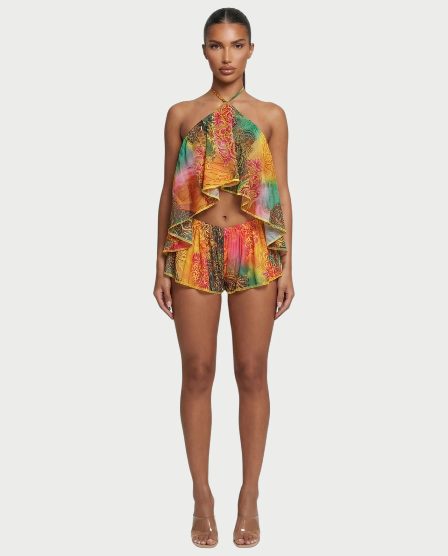 SEFAYA Backless Flowy Top & Shorts Set