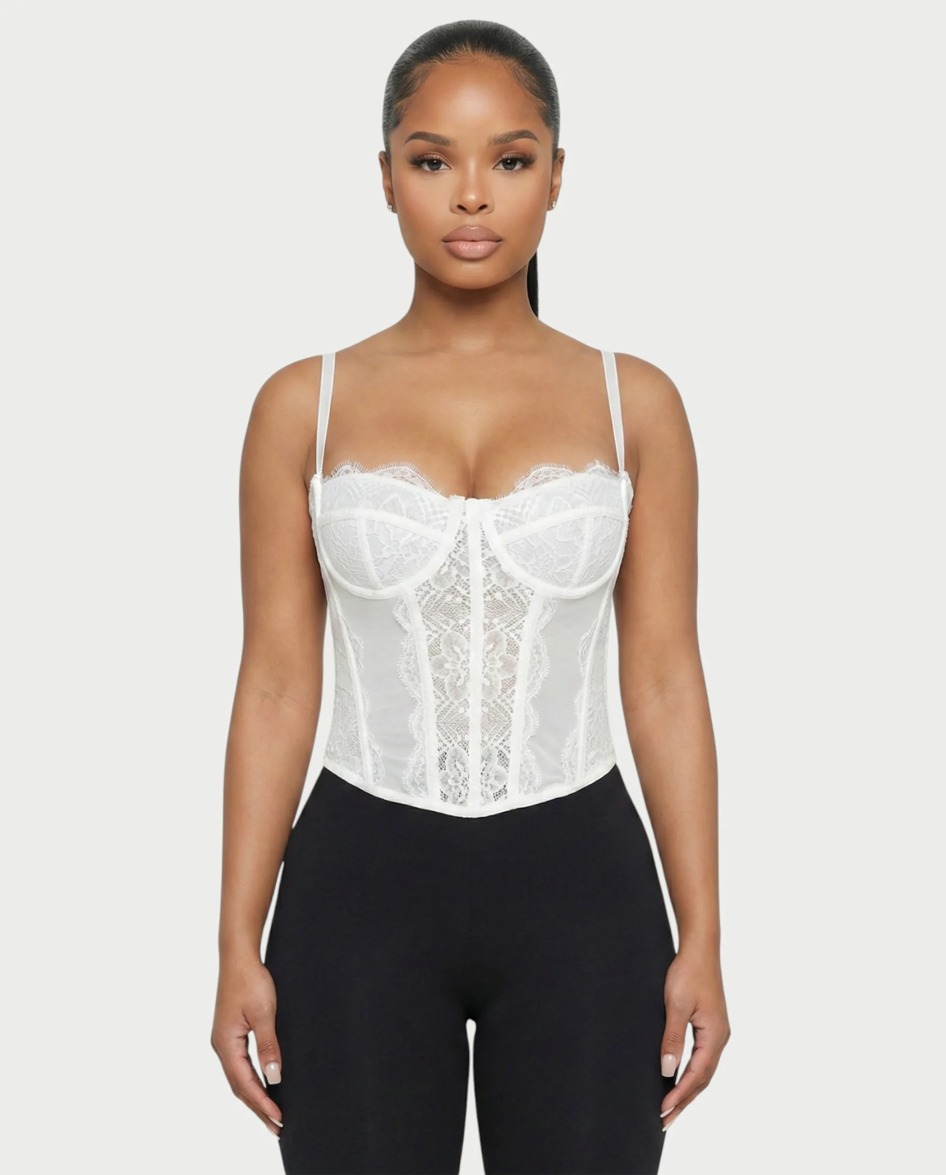 SELARA Sheer Lace Trim Boned Corset Top - Image 12