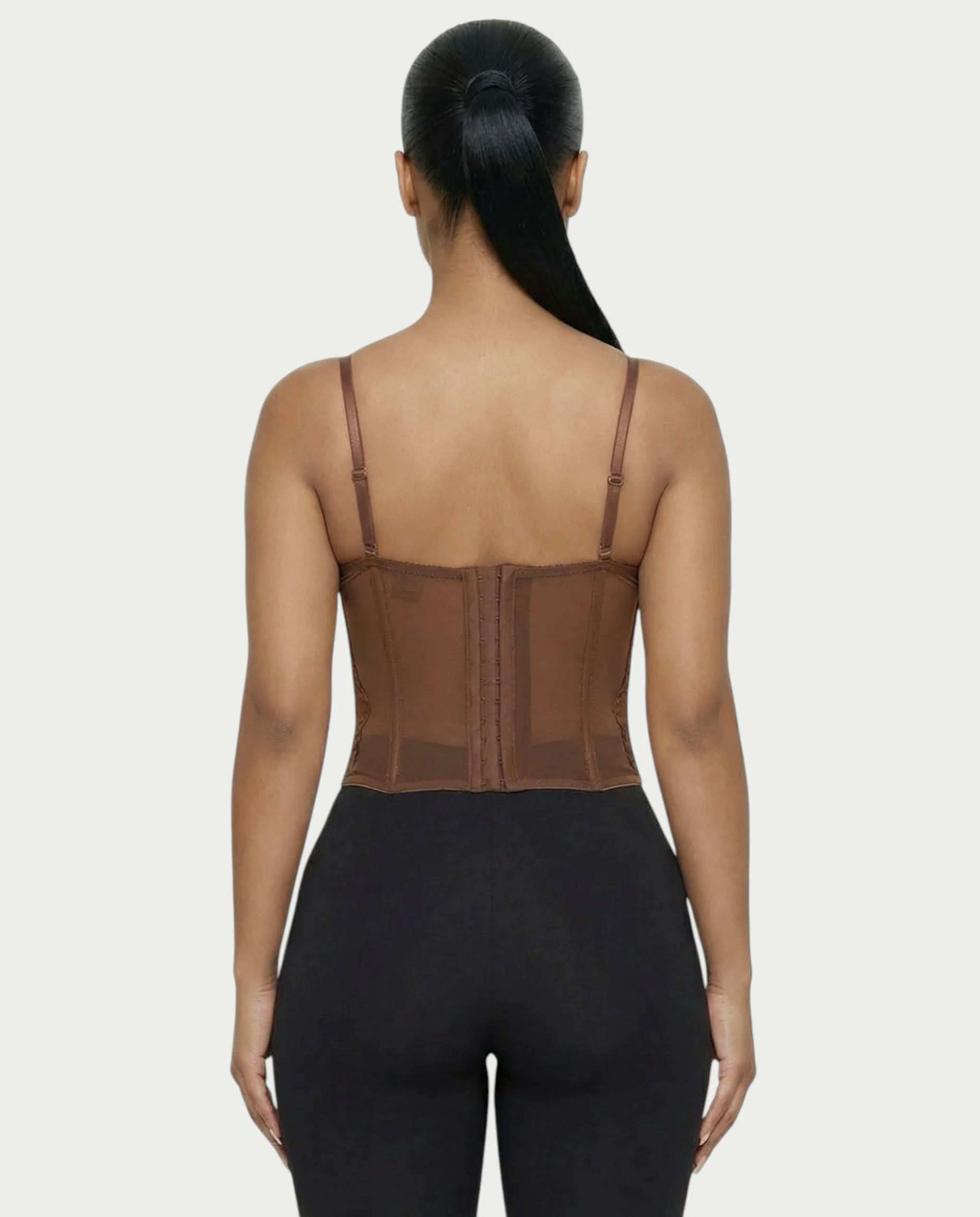 SELARA Sheer Lace Trim Boned Corset Top - Image 5
