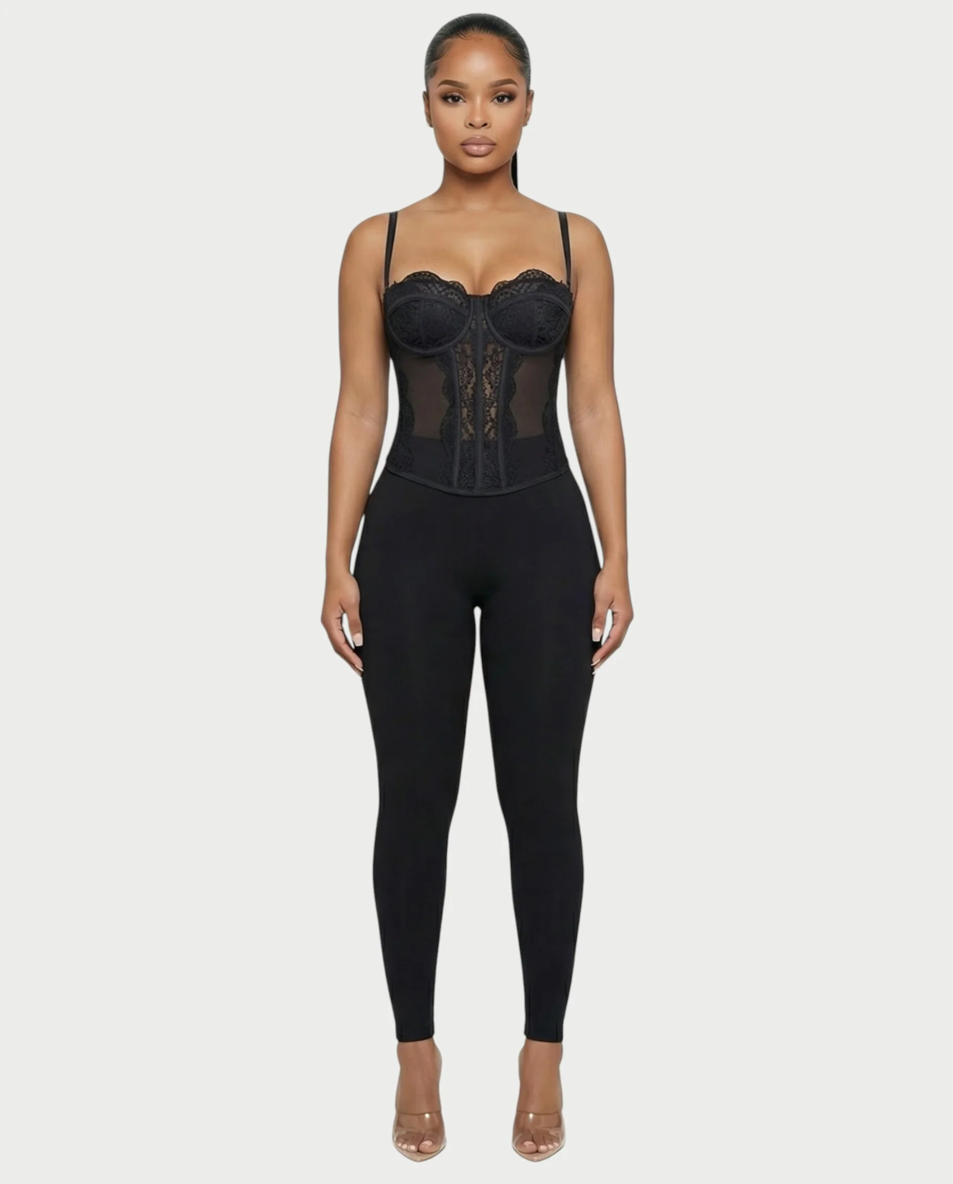 SELARA Sheer Lace Trim Boned Corset Top - Image 6