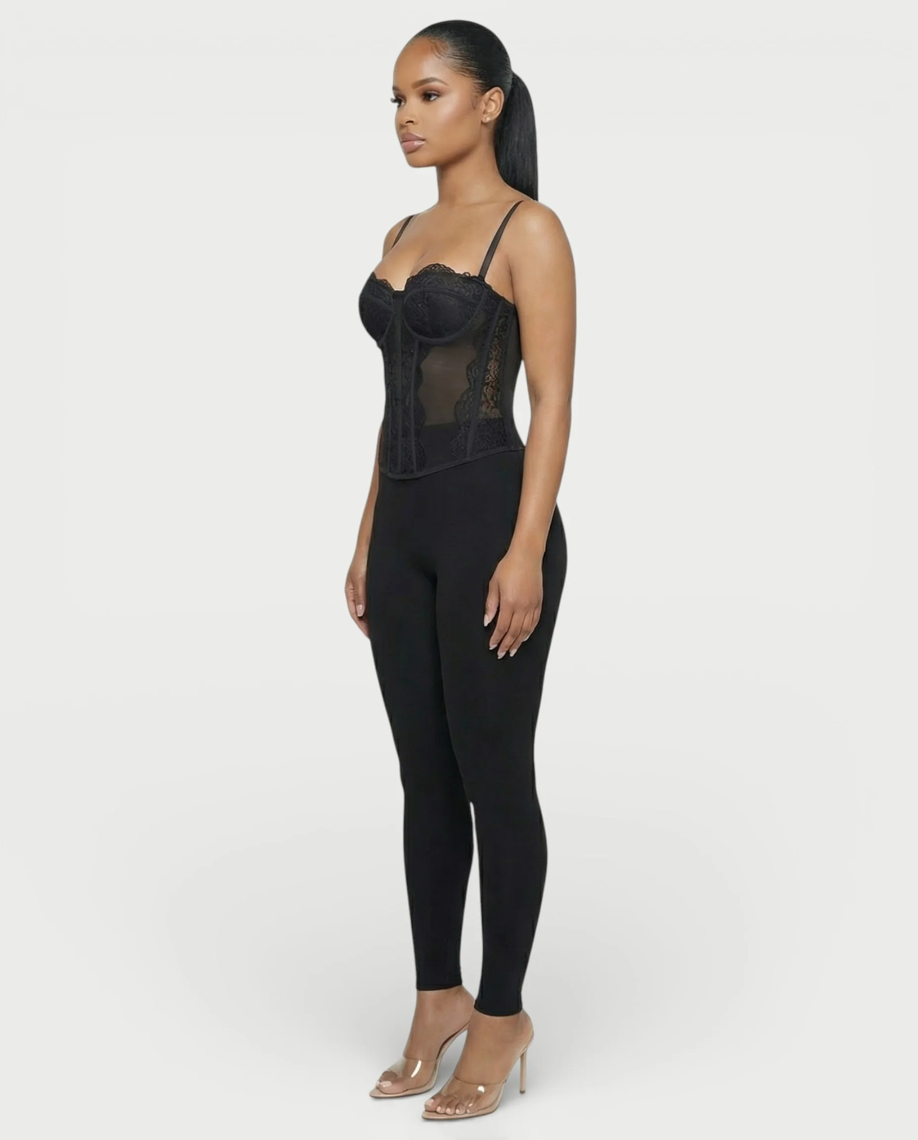 SELARA Sheer Lace Trim Boned Corset Top - Image 8