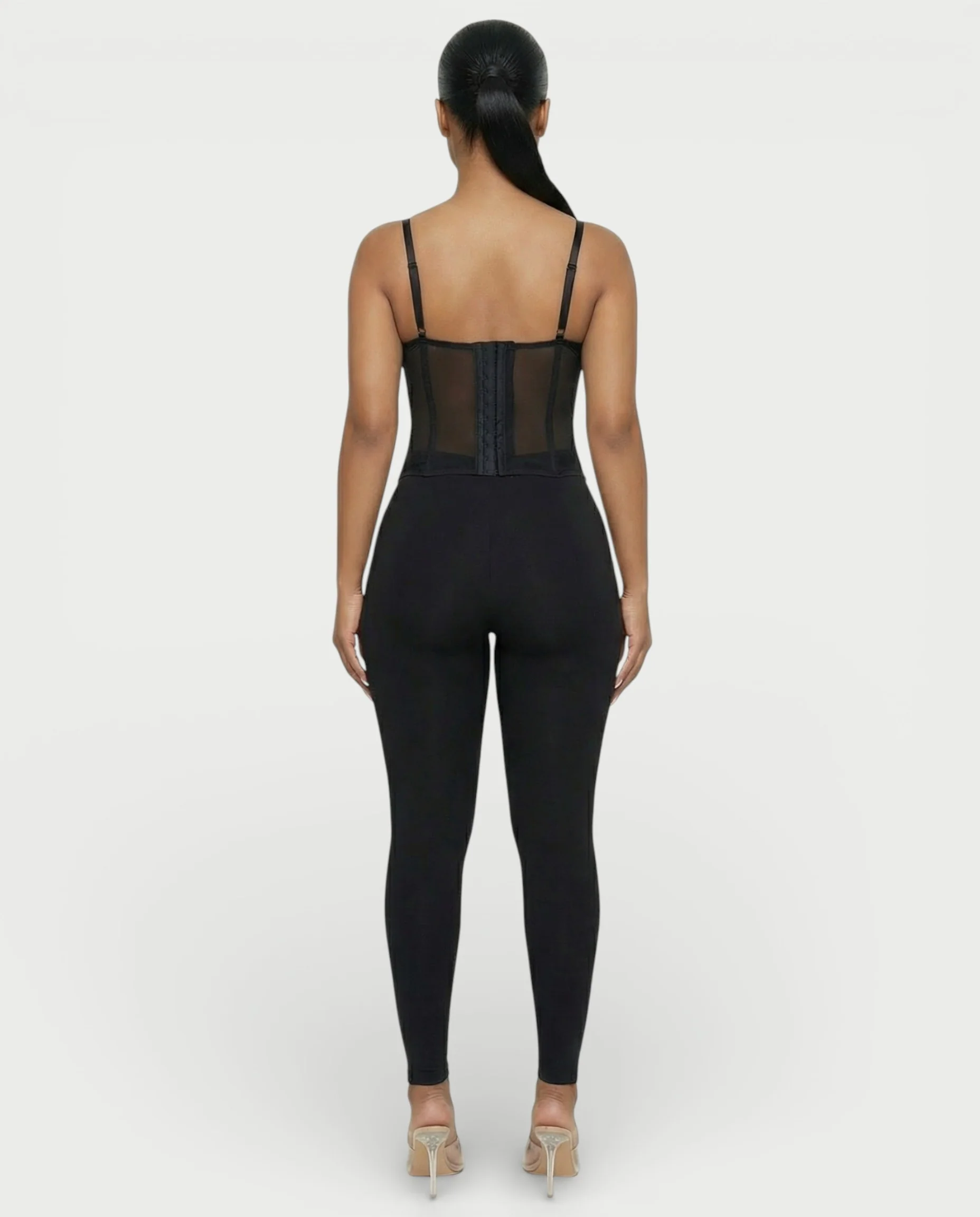 SELARA Sheer Lace Trim Boned Corset Top - Image 9
