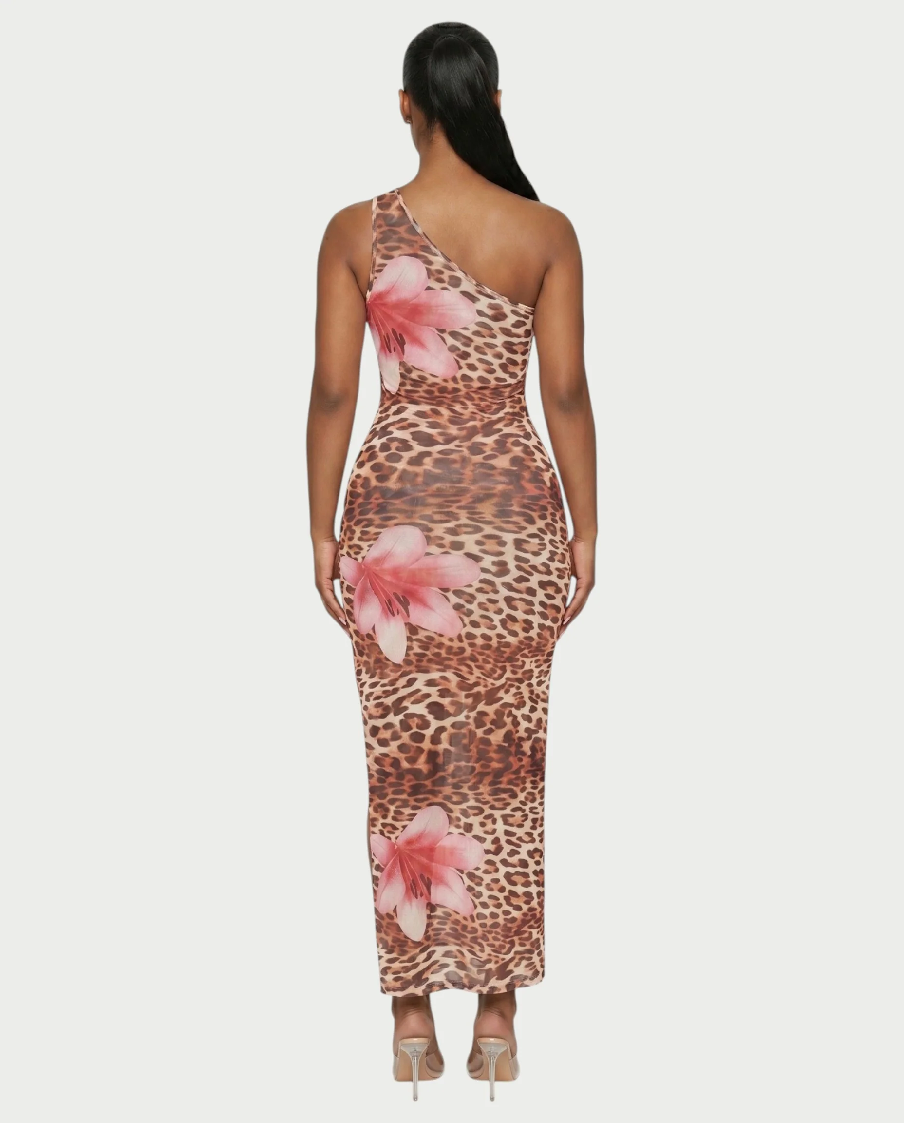SELVINA Floral Leopard One-Shoulder Maxi Dress - Image 2