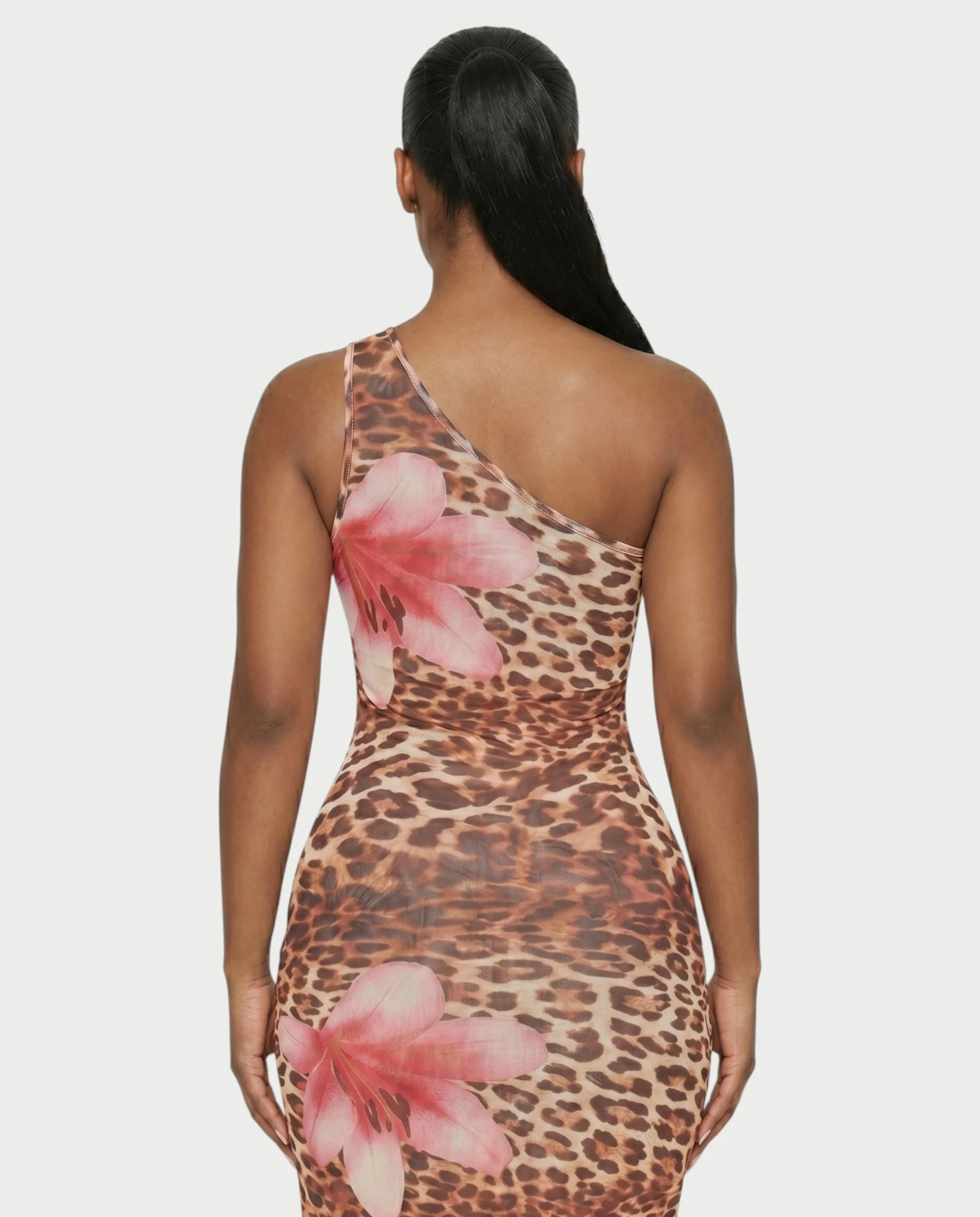 SELVINA Floral Leopard One-Shoulder Maxi Dress - Image 5