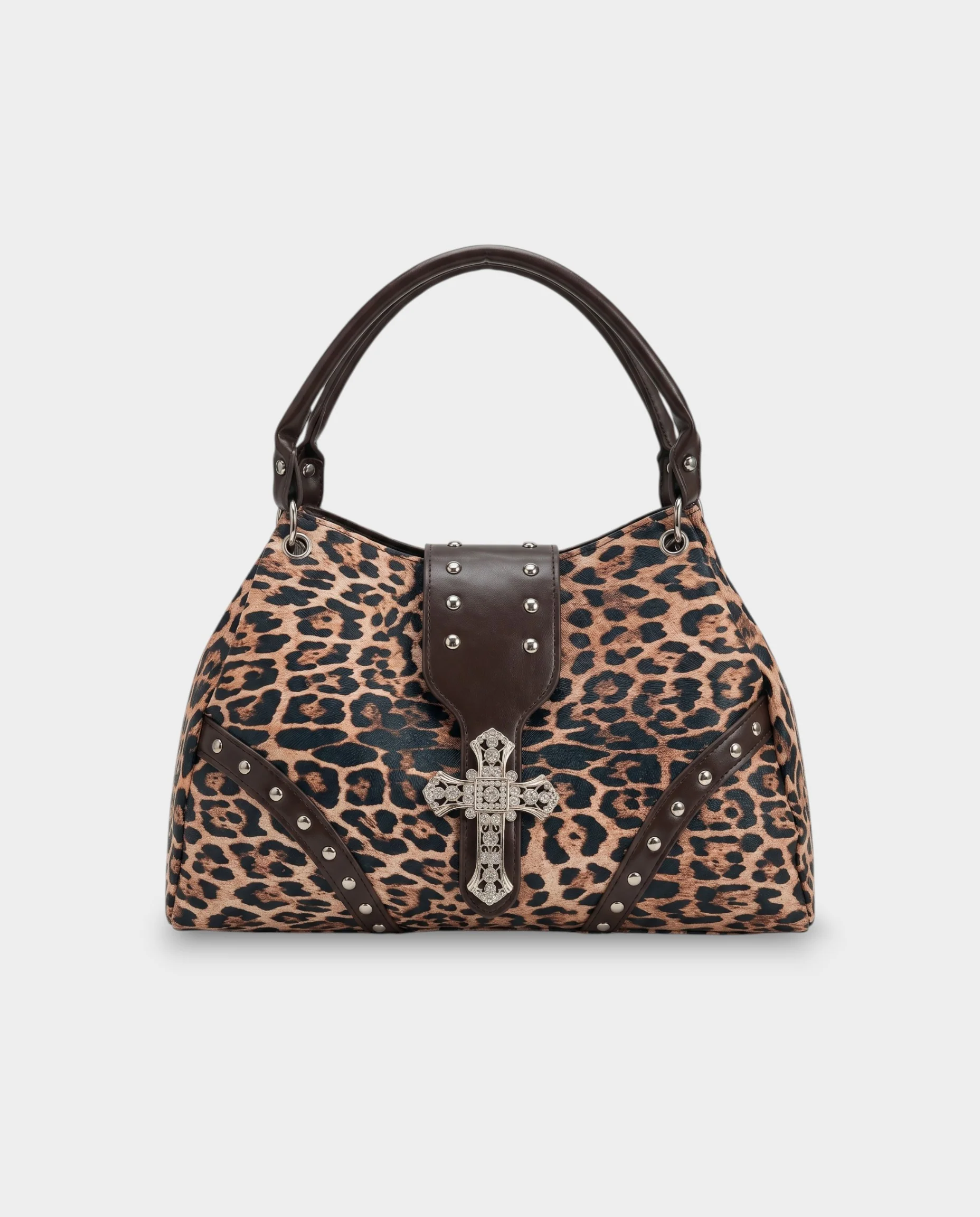 SENIA Leopard Rhinestone Cross Detail Handbag
