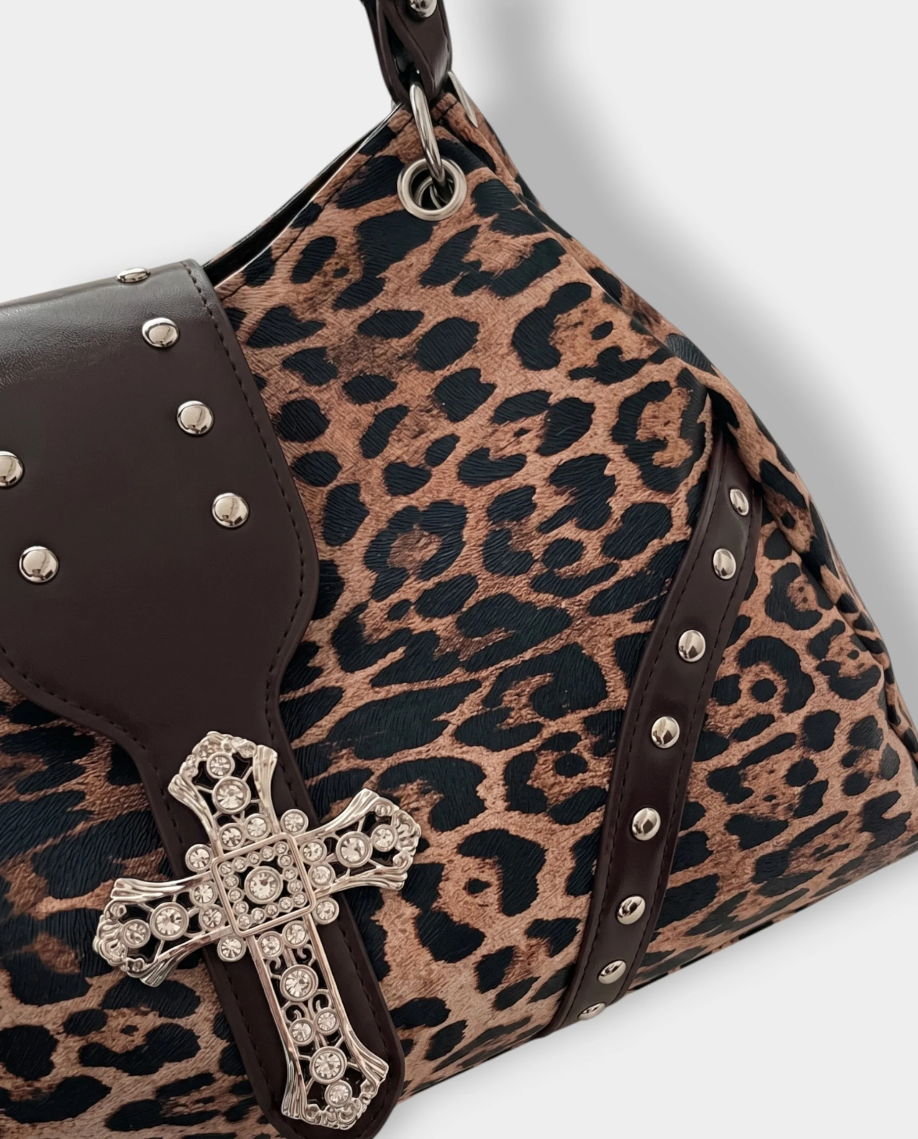 SENIA Leopard Rhinestone Cross Detail Handbag - Image 3