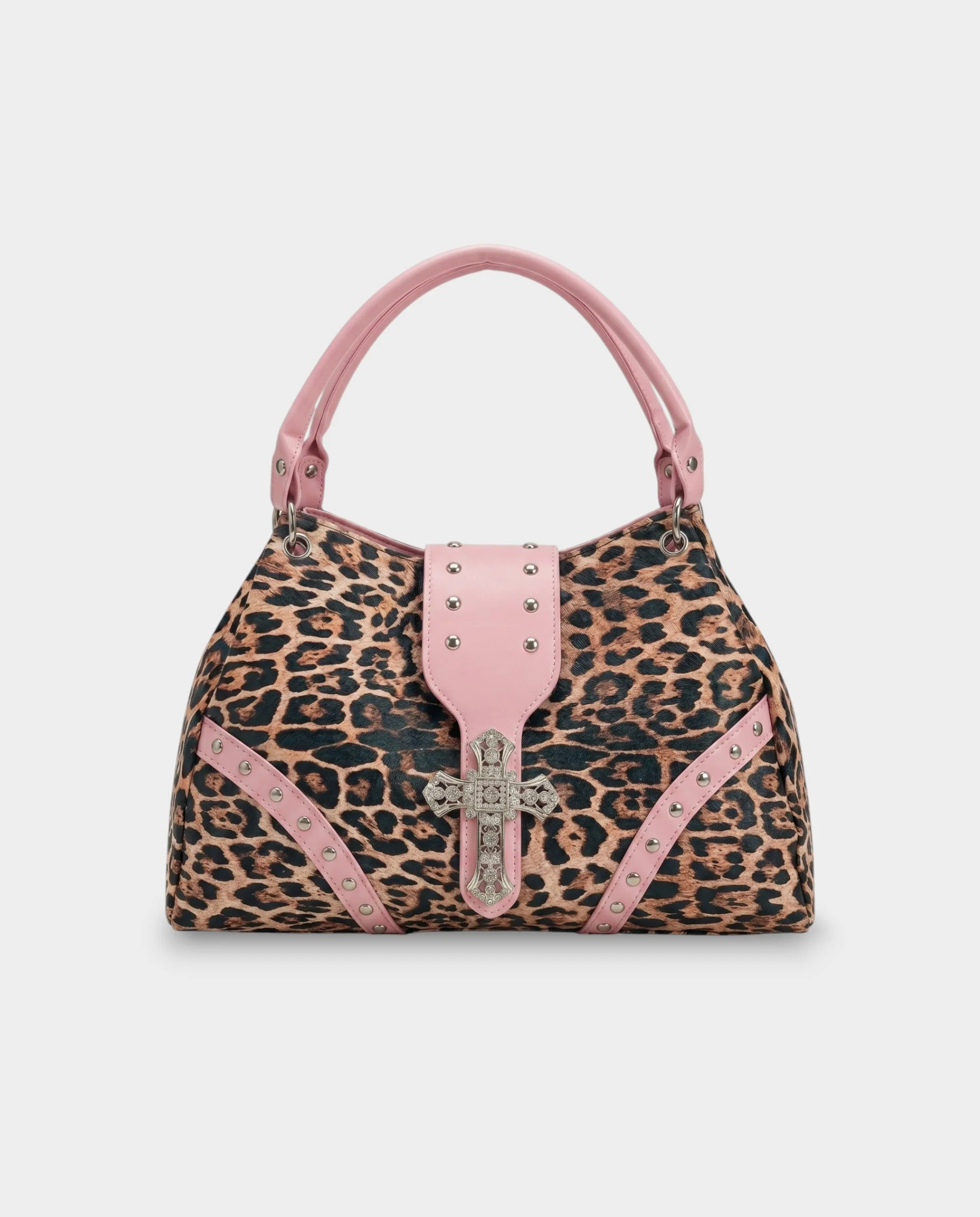 SENIA Leopard Rhinestone Cross Detail Handbag - Image 4