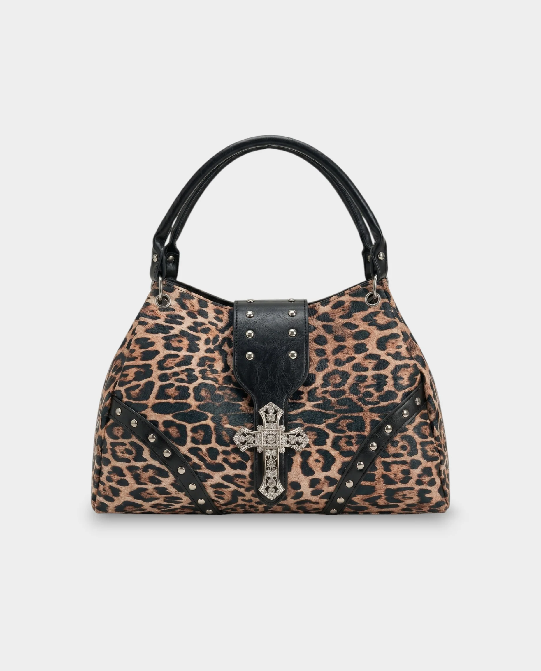 SENIA Leopard Rhinestone Cross Detail Handbag - Image 6