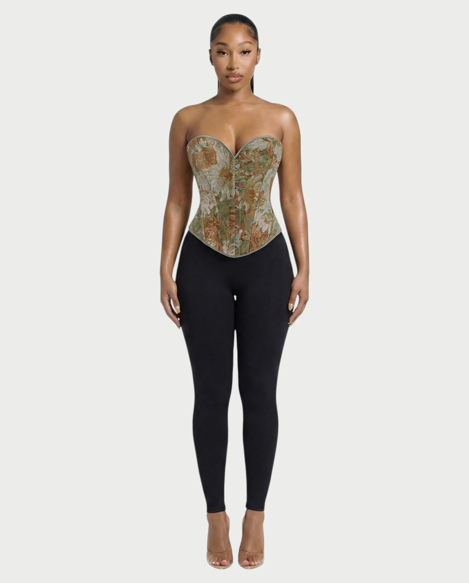 SEPIA Sage Green Floral Tapestry Corset Top - Image 4