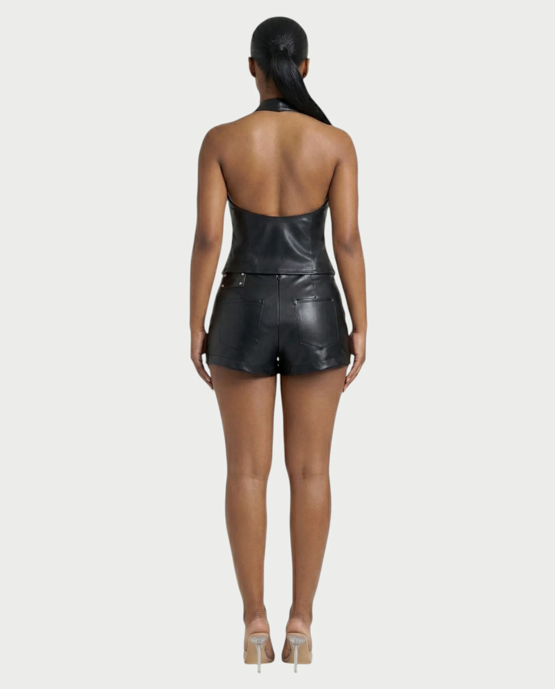 SERIL Faux Leather Halter Top & Mini Skort Set - Image 2