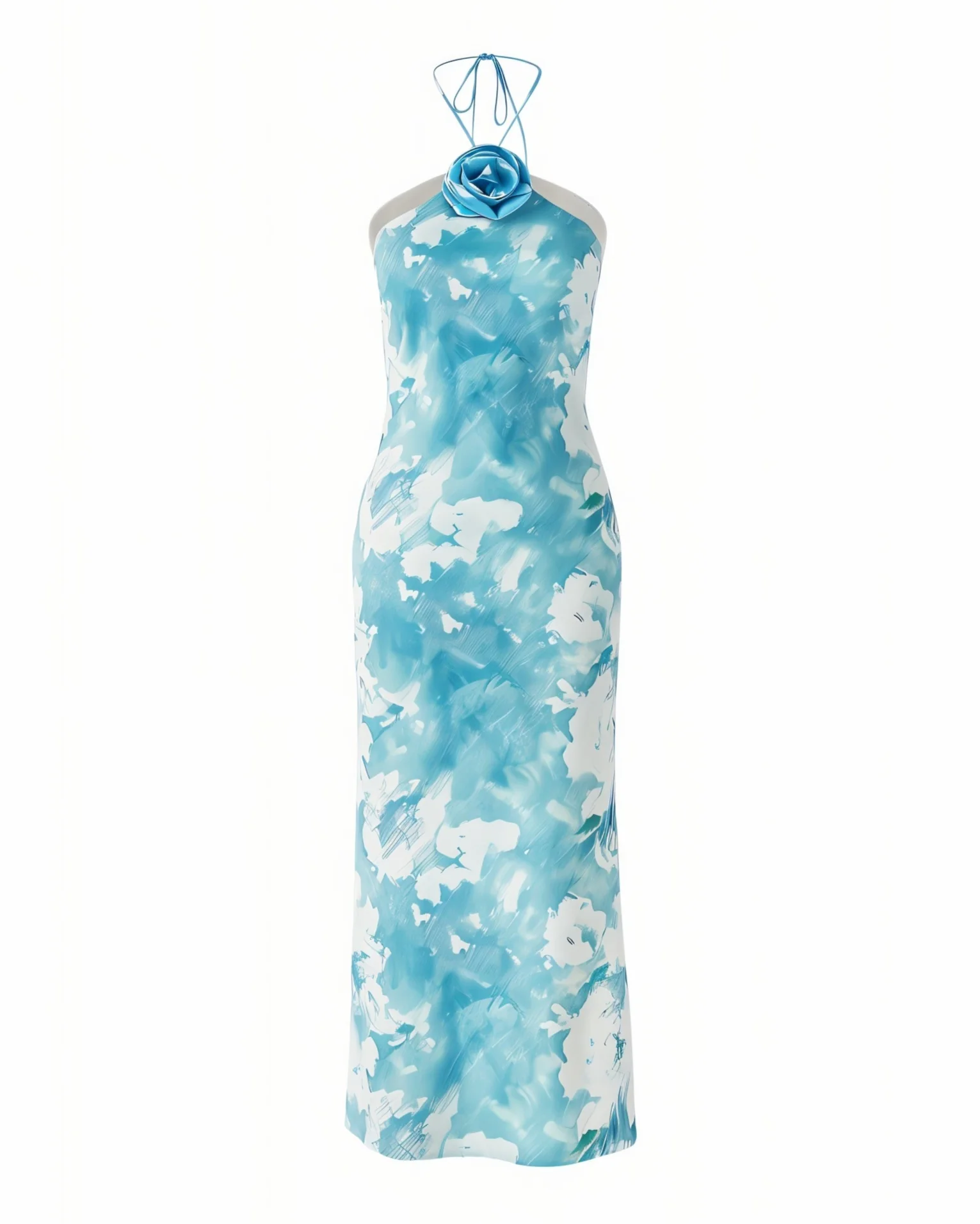 SHANE 3D Floral Applique Halter Maxi Dress - Image 5