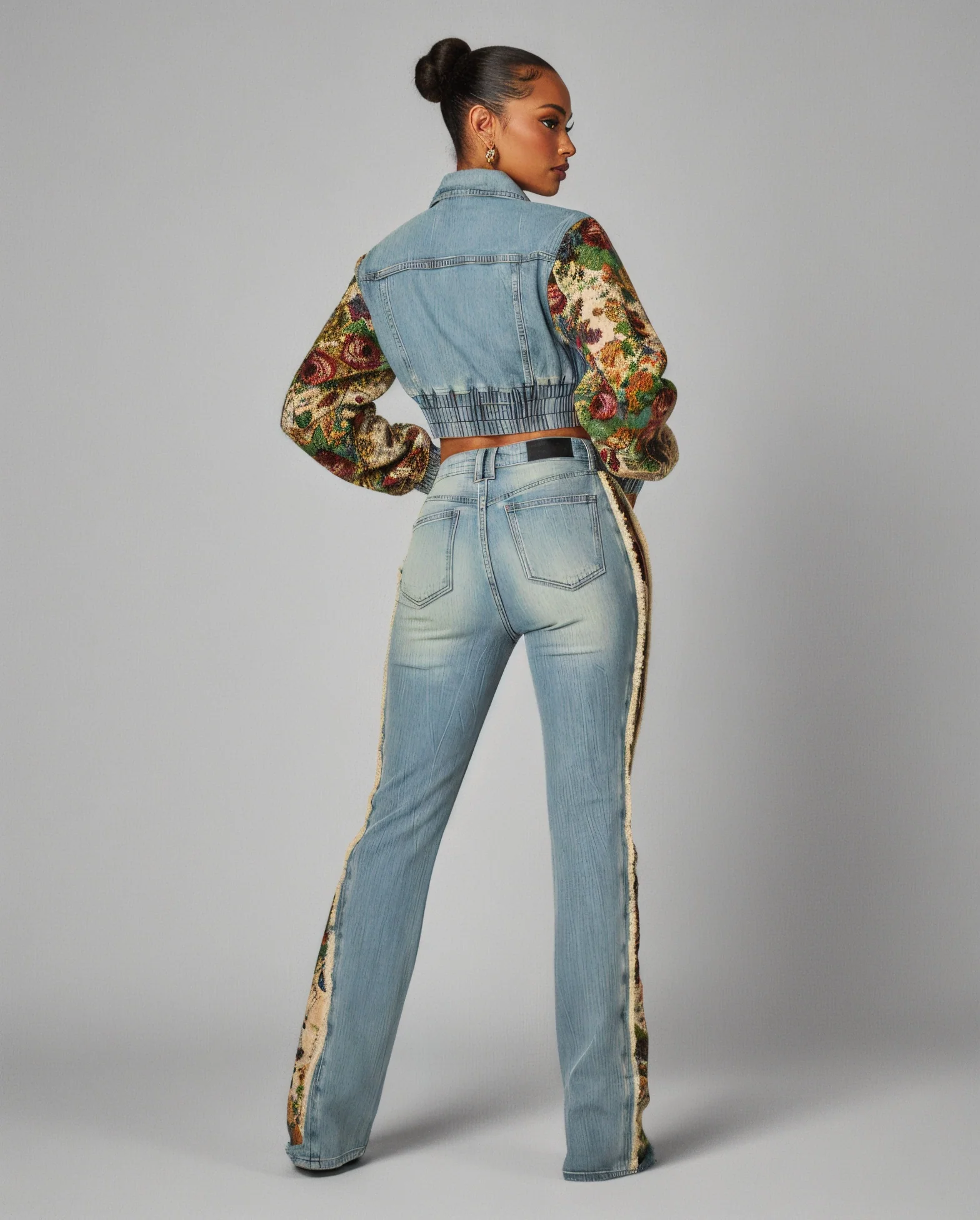 SHAY Denim Tapestry Cropped Jacket & Pant Set - Image 4