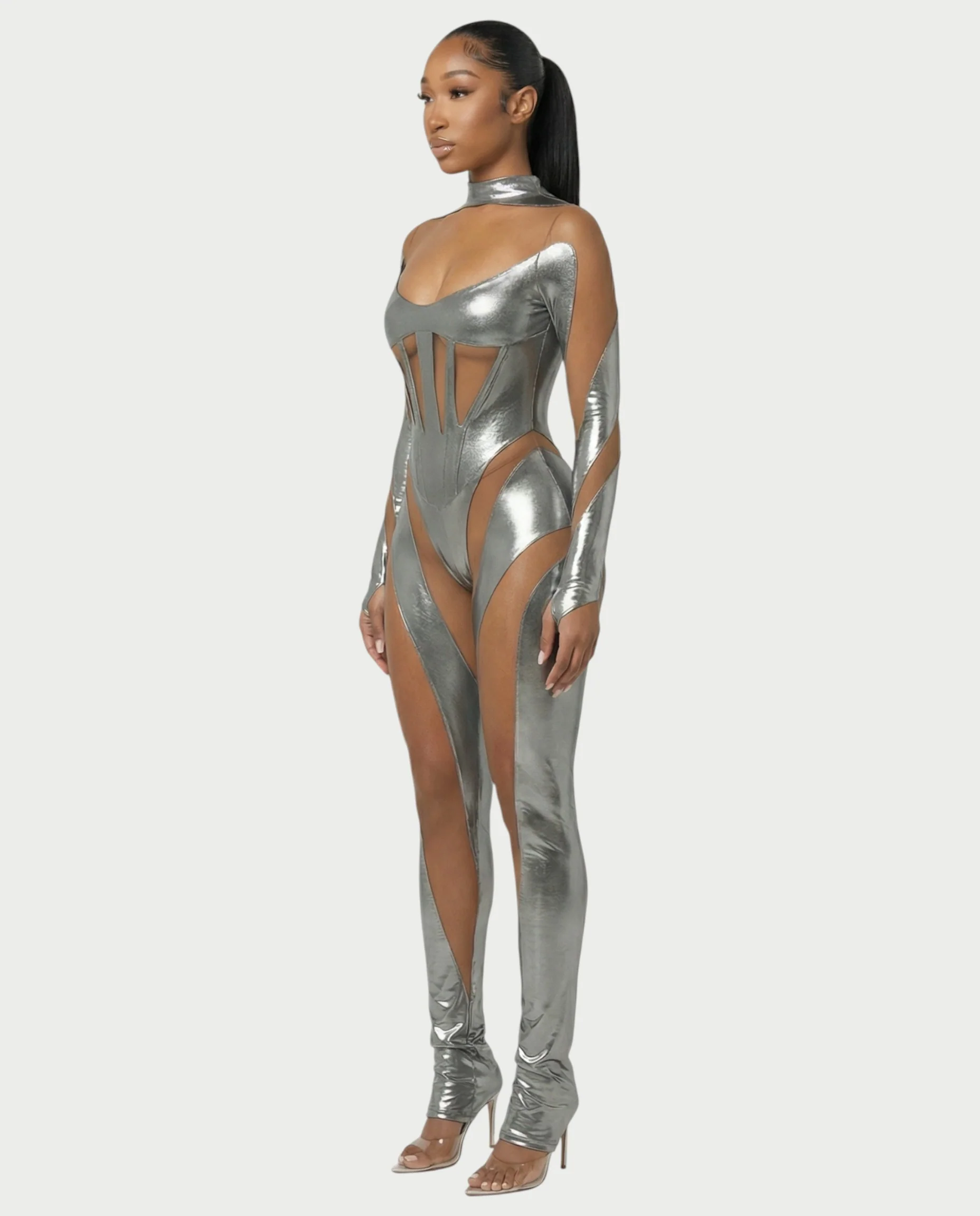 SHAYA Mesh & Metallic Cutout Jumpsuit - Image 3