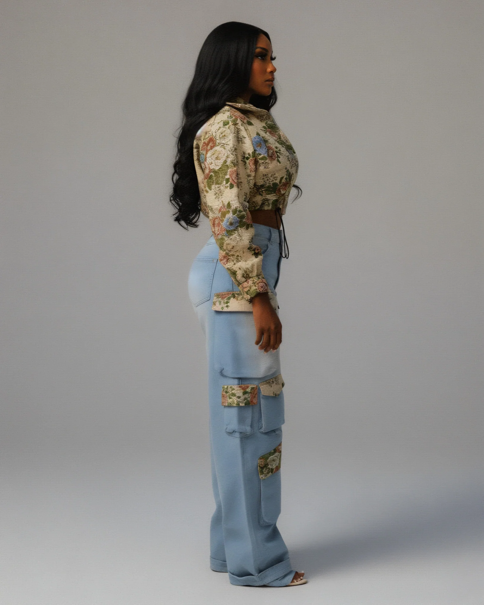 SHENA Floral Cropped Jacket & Cargo Jean Set - Image 3