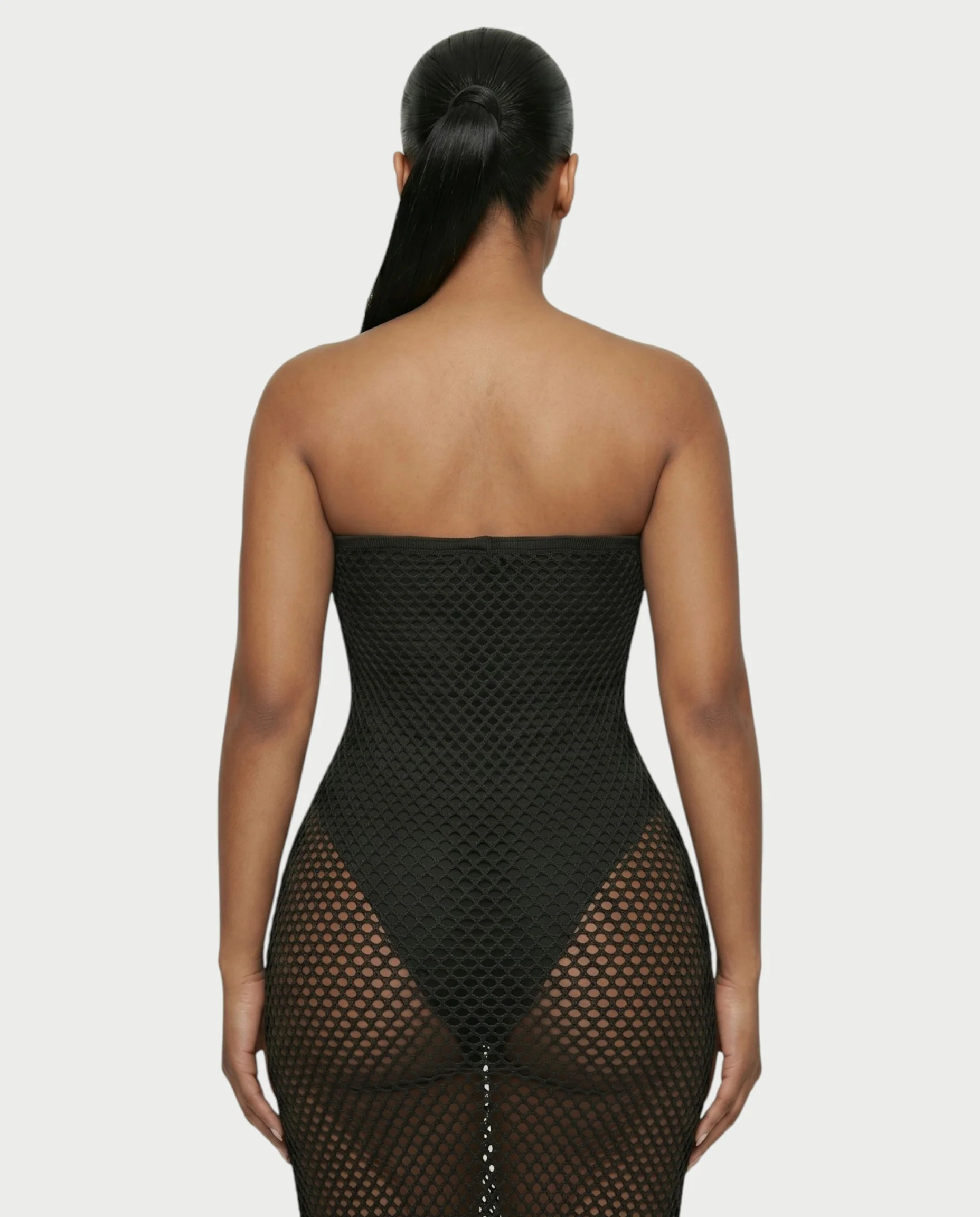 SHREYA Strapless Fishnet Fringe Hem Maxi Dress - Image 10